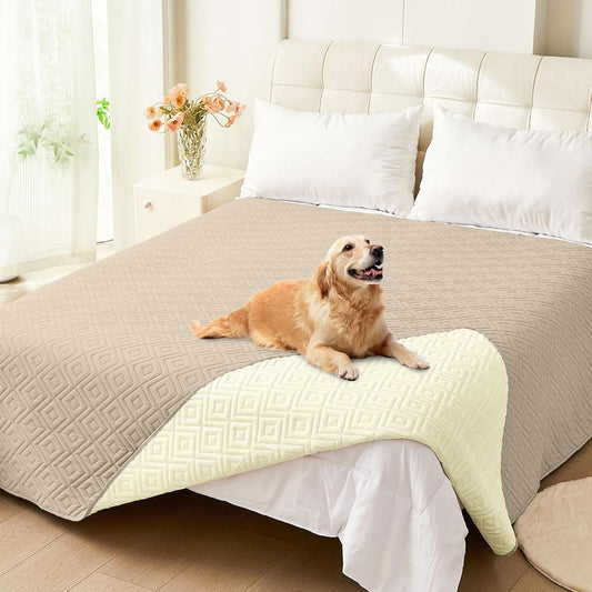 hyha Waterproof Dog Blanket, Soft Pet Bed Blankets, Waterproof Sofa Couch Cover for Dogs Washable, Reversible Pet Couch Covers for Sofa Furniture (82x102 Inch, Taupe/Beige)
