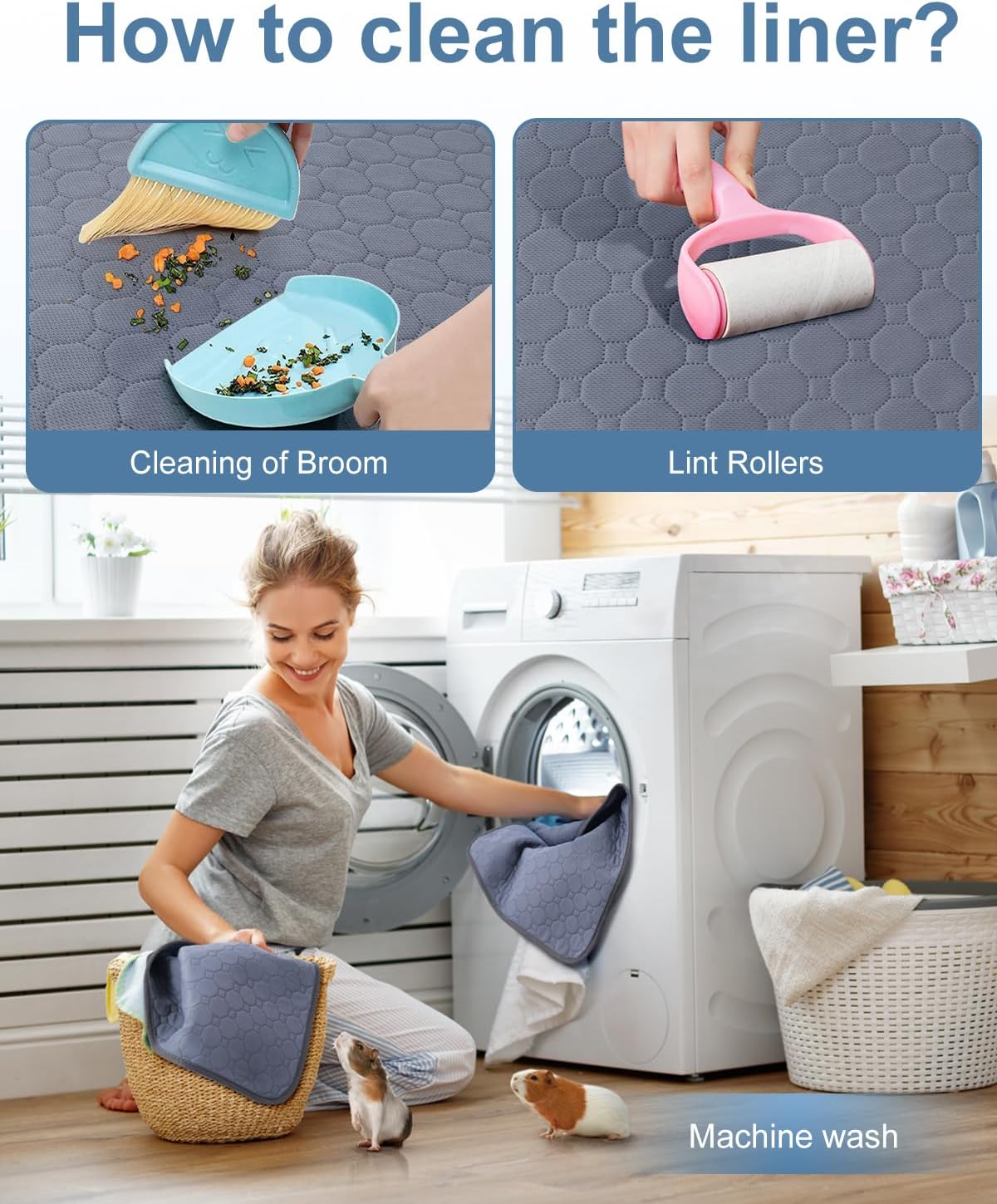 4 Pack 24 x 18 Inch Guinea Pig Cage Absorbent Liner Reusable Waterproof Super Absorbent Guinea Pig Urine Pad Non-Slip Mat for Small Animals Rabbit Hamster Rat. Washable Guinea Pig Bedding