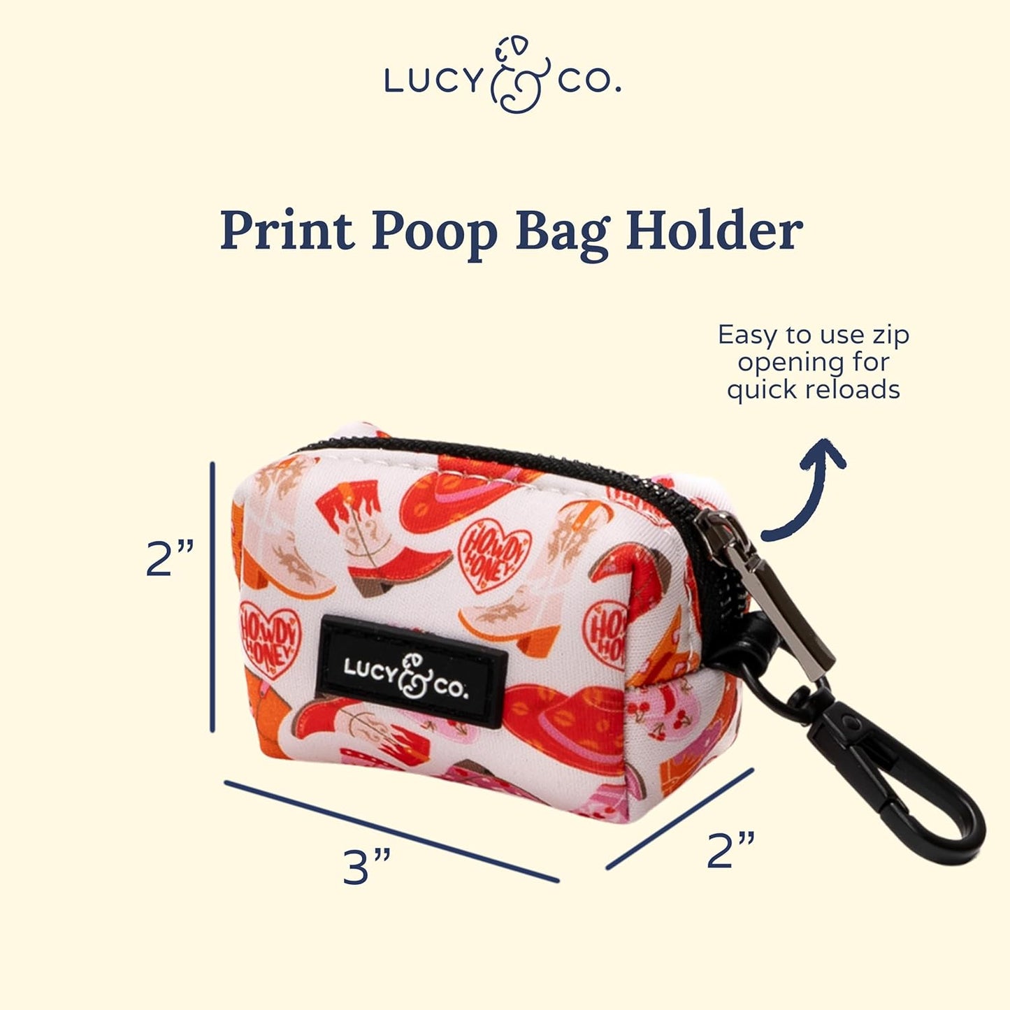 Lucy & Co. Dog Poop Bag Holder - Leak Proof Dispenser with Leash Attachment - Easy Refills - Hygienic Pet Poop Pickup - Pink Orange Western