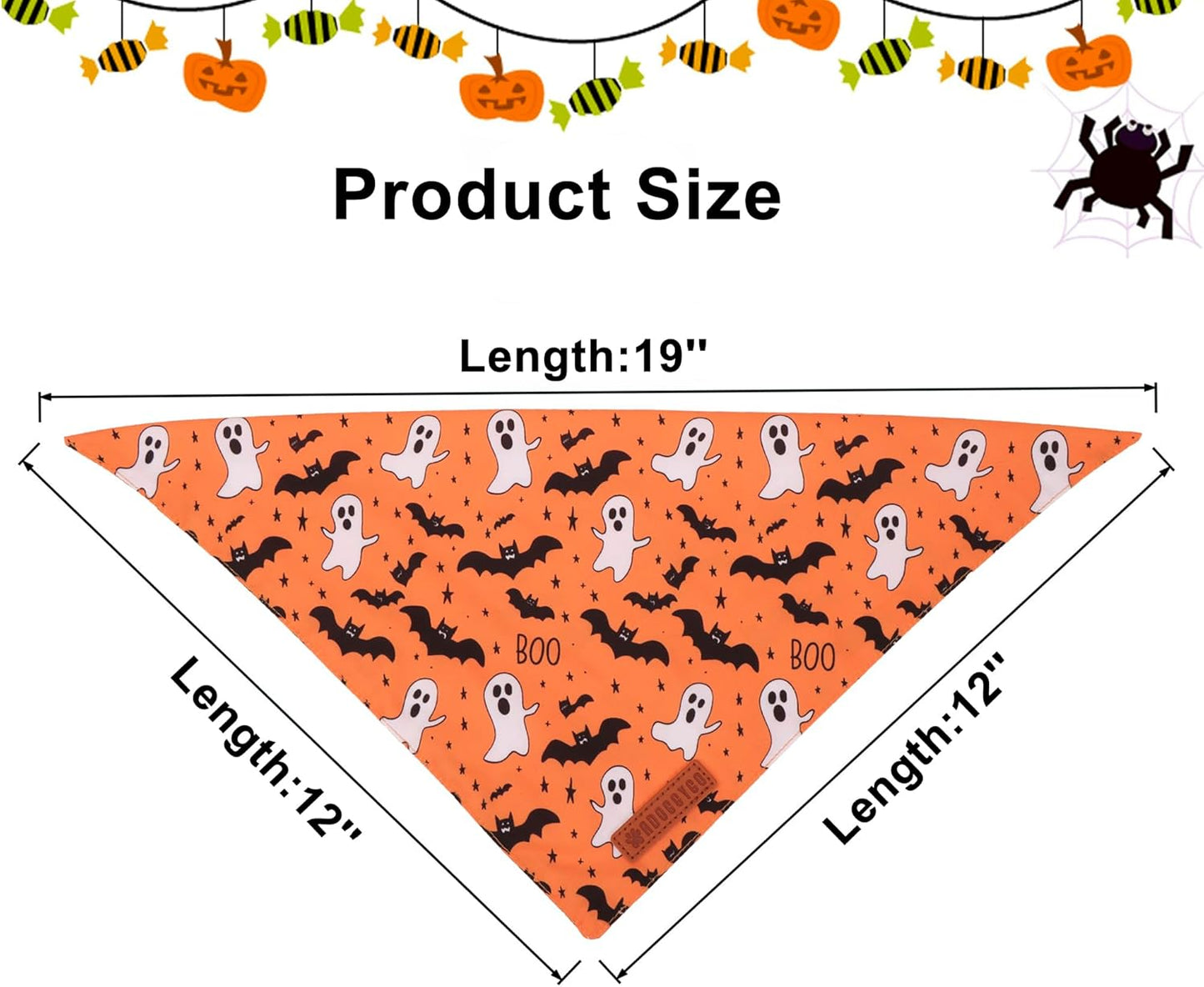 ADOGGYGO Halloween Cat Bandanas 2 Pack, Bat Ghost Cat Scarf, White Orange Pet Halloween Bandanas for Cats Kittens