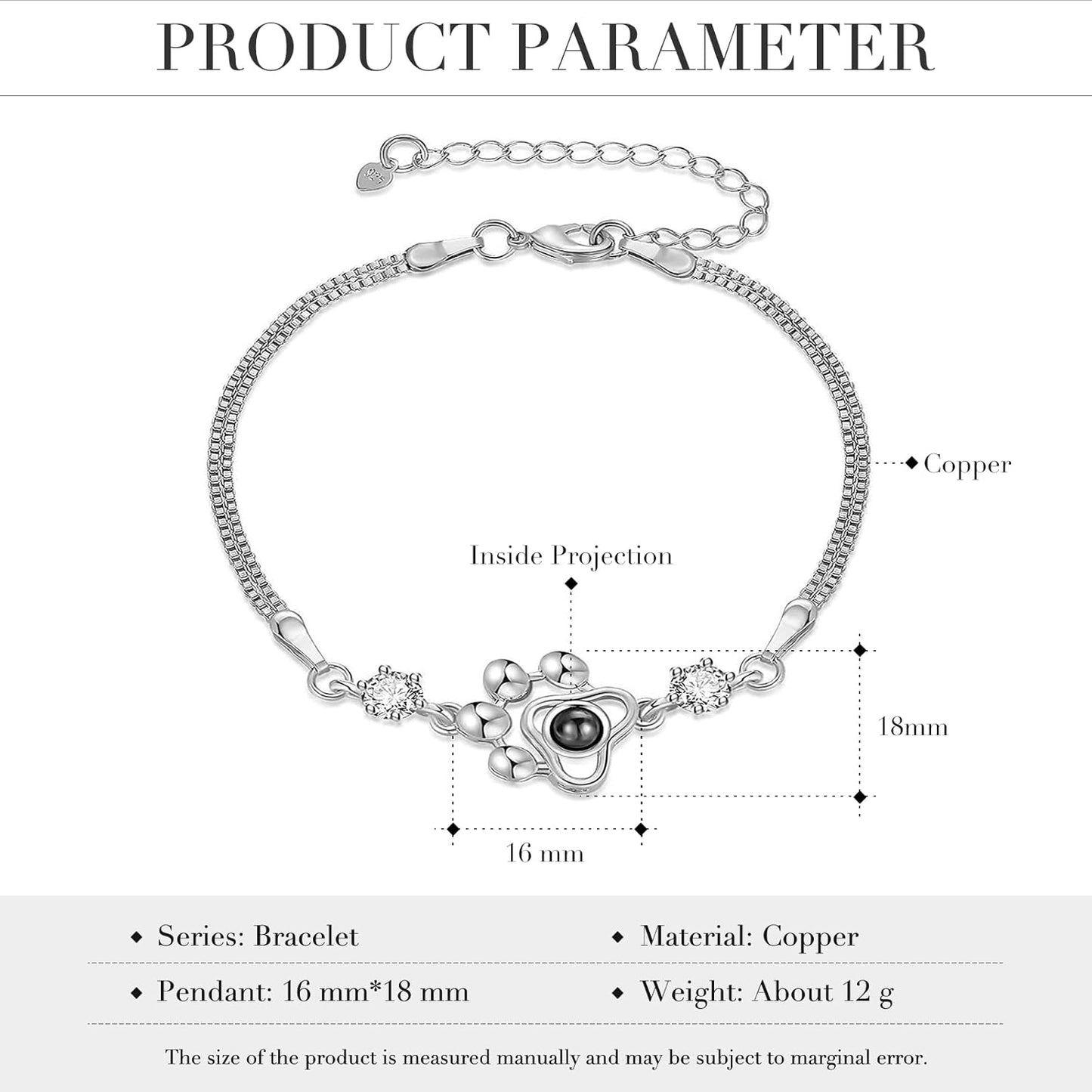 OPALSTOCK Personalized Pet Photo Necklace, Custom Photo Charm Projection Necklace Dog Cat Paw Pendant Pet Memorial Jewelry