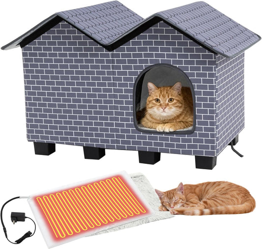 Kilodor Heated Outdoor Cat House, Insulated Elevated Cat House Weatherproof for Outside, Cat Shelter with Heated Pad for Outdoor/Indoor Cat in Winter Grey (Grey, Large)