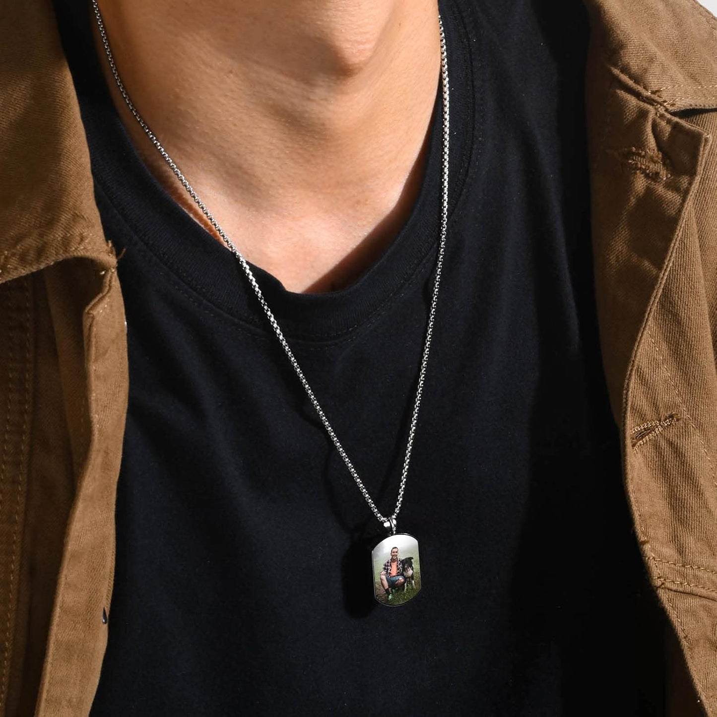 VNOX Personalized Customizable Photo Text Cremation Urn Necklace for Ashes Holder Dog Tag Pendant Family Pet Memorial Keepsake Jewelry for Men Women