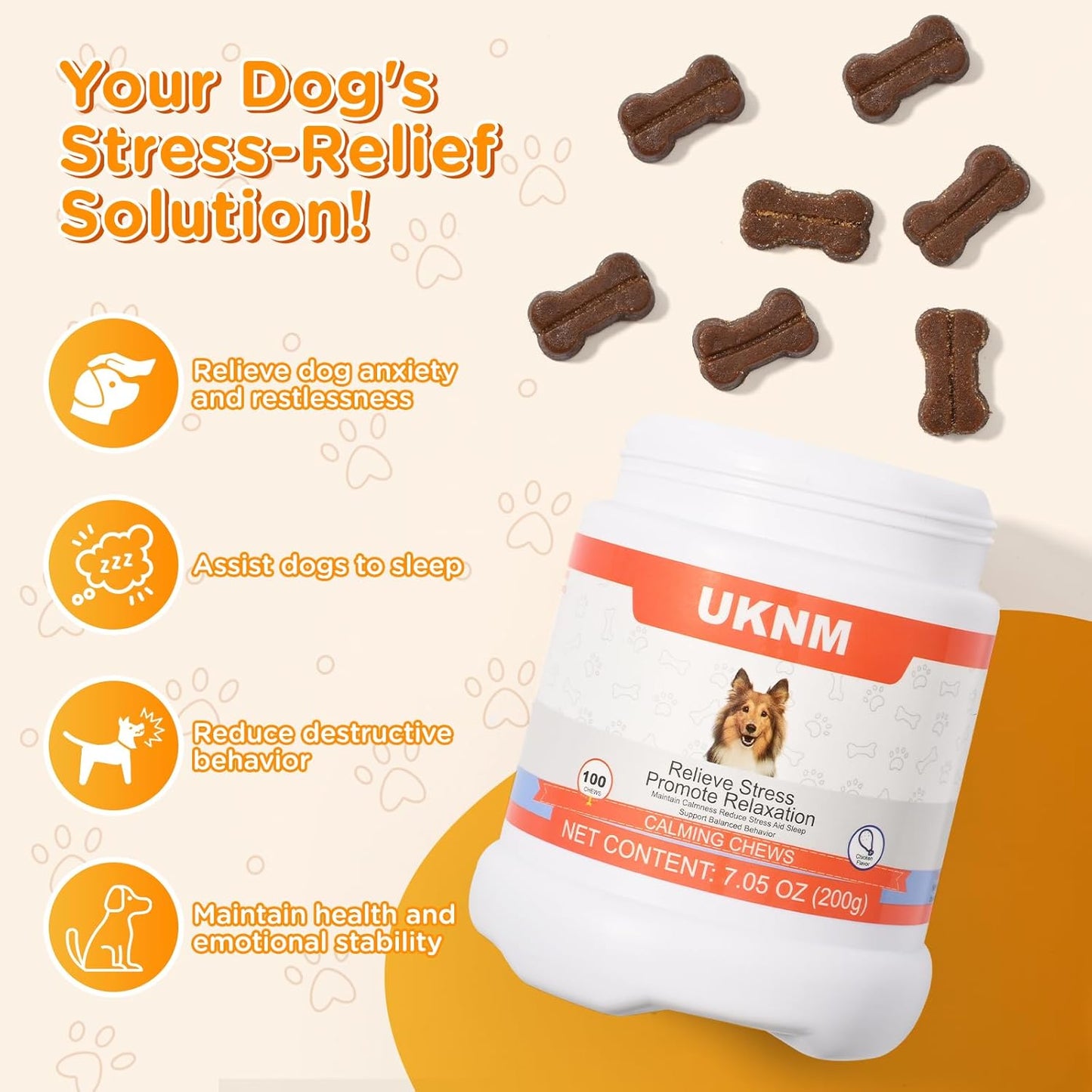 Dog Calming Chews 100 Count Large Particle,Anxiety Relief Treats for Dogs,Sleeping Aid Supplement,Aid with Separation, Barking, Stress Relief, Thunderstorms 100% Natural Ingredients,Chicken Flavor