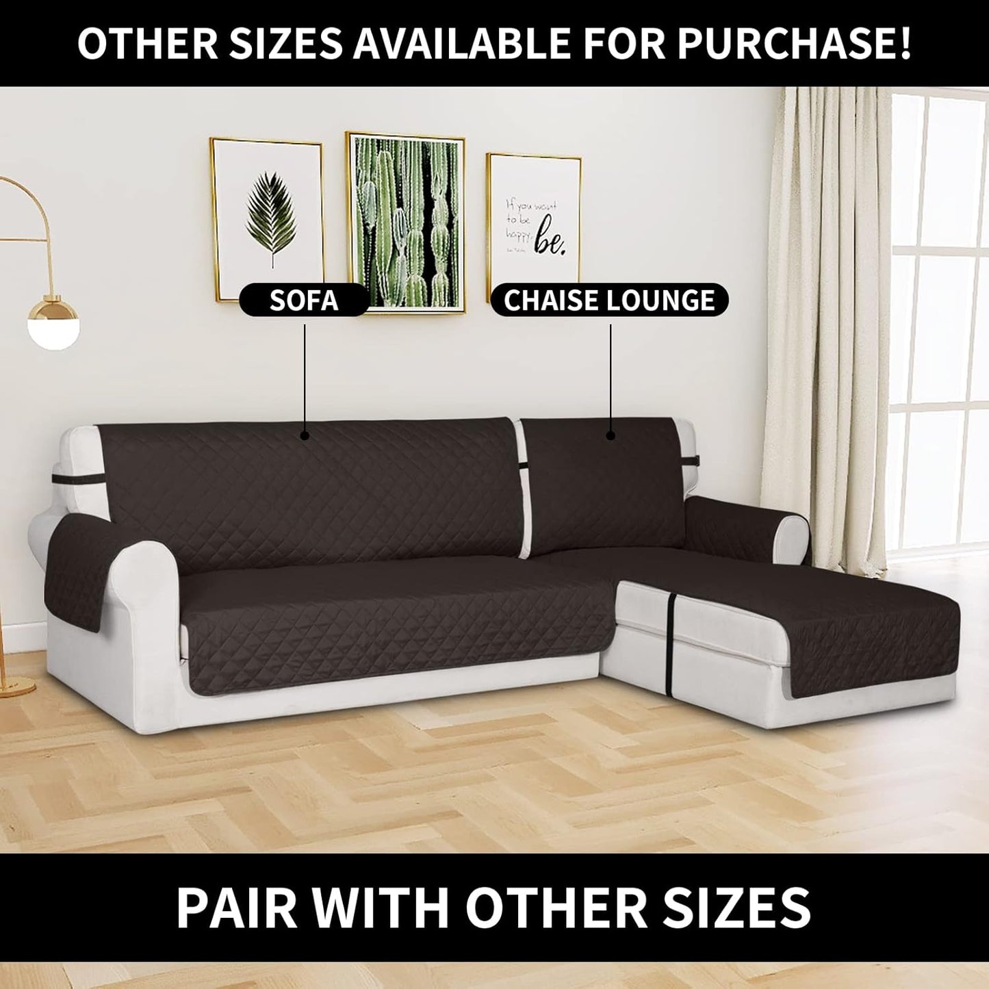 Easy-Going Reversible Chaise Lounge Couch Cover Water Resistant Sofa Cover Sectional L Shaped Sofa Slipcover with Adjustable Straps Furniture Protector for Dogs (115X34 in, Chocolate/Chocolate)