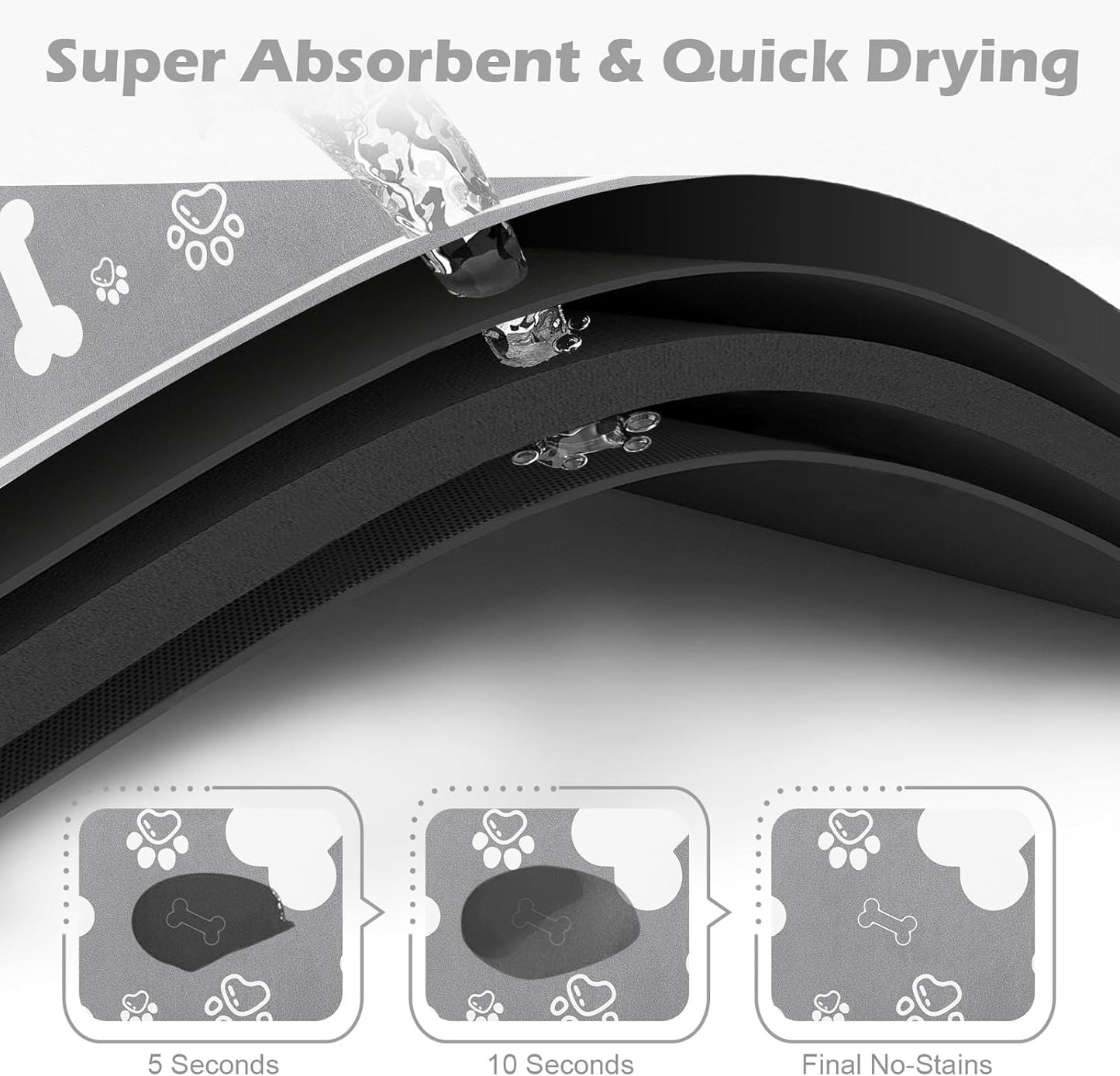 Pet Feeding Mat,Rapid Absorbent Mats for Dog Cat Food, Dog Placemat Water Bowl Mat with Rubber Backing,Messy Drinkers to Protect Floors, Pet Accessories 17"×29" Grey