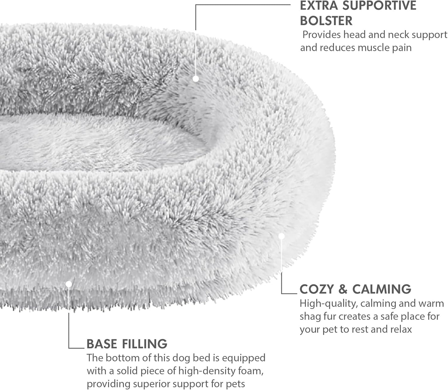 Orthopedic Calming Dog Bed for Extra Large Dogs XL, Anti Anxiety Pet Beds with Supportive Foam, Removable Washable Oval Pets Couch, Fluffy Cuddle Bolster Couch, Light Grey