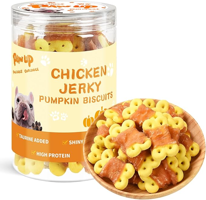 Dog Treats Chicken Wrapped Pumpkin Biscuits, Rawhide and Gluten Free, w/Taurine Low Fat Chewy Training Treats,12.5 oz