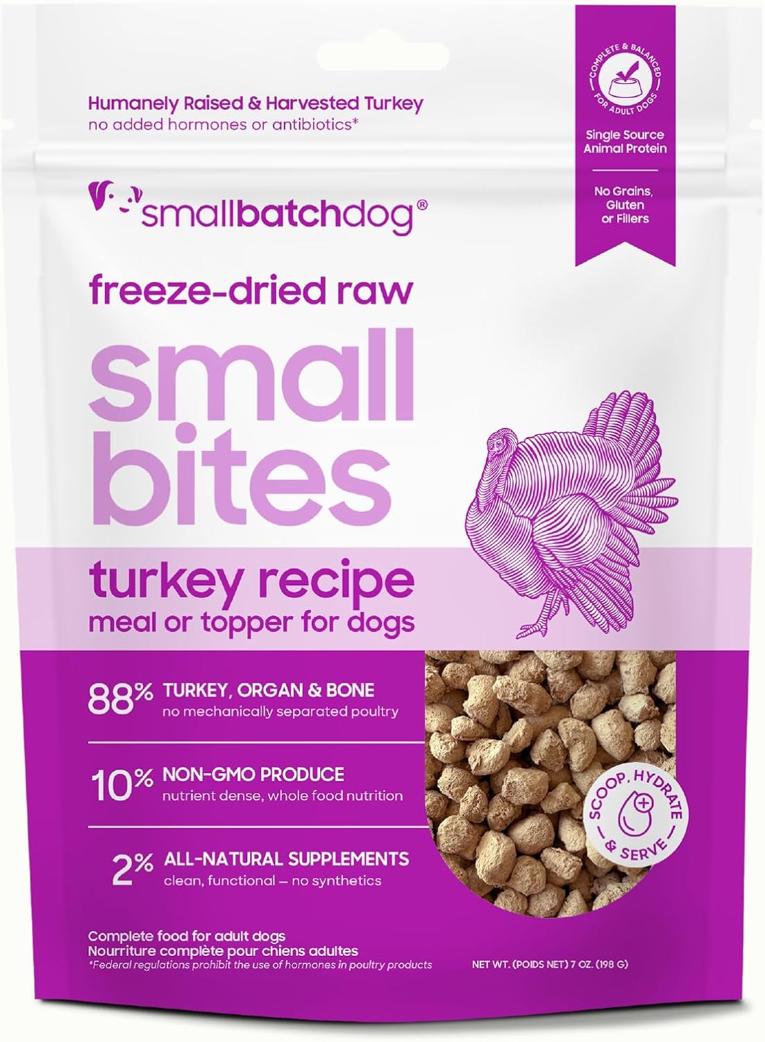 smallbatch Pets Freeze-Dried Raw Dog Food – Turkey Recipe – 7oz Small Bites – High Protein, Grain Free – Complete Meal or Topper – Made in USA with Organic Superfoods7 Oz, Turkey