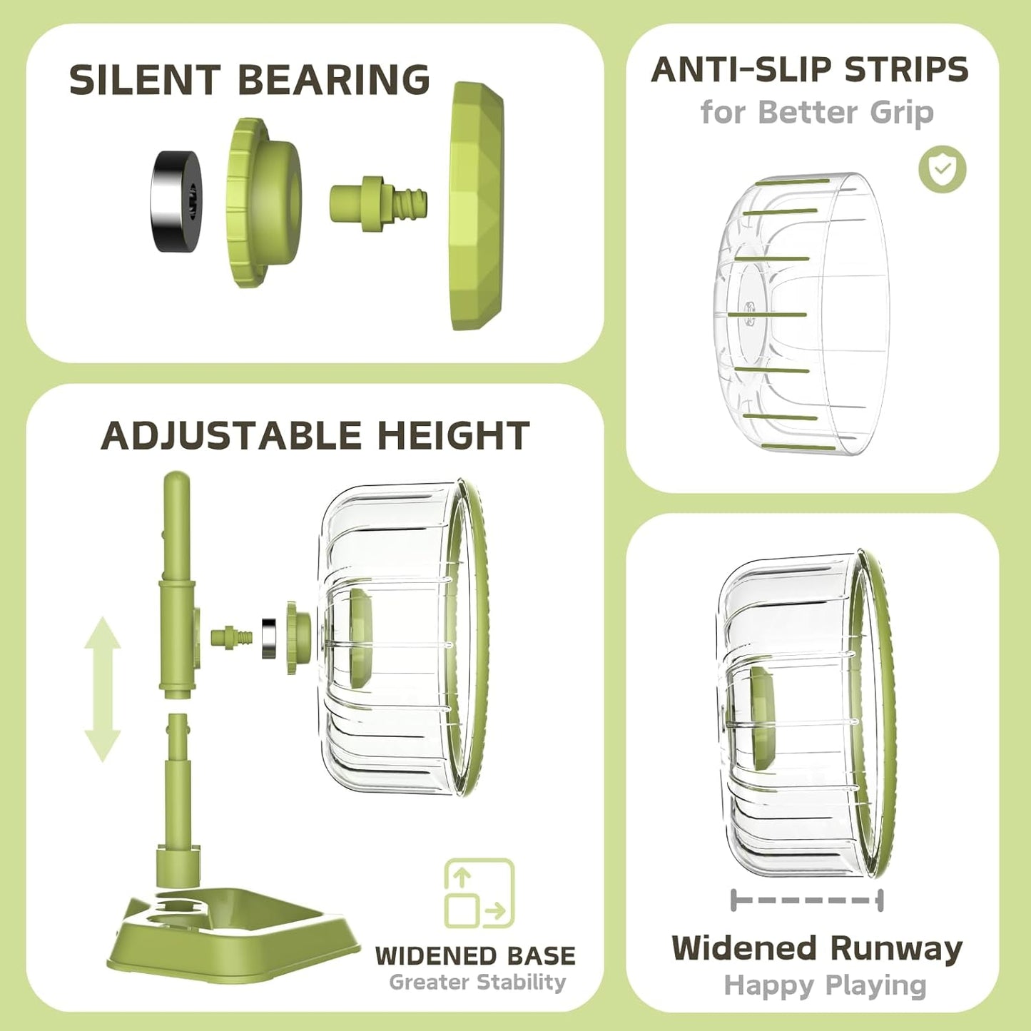 Hamster Exercise Wheels, Quiet Spinner Hamster Running Wheels with Adjustable Stand for Small Animals Dwarf Syrian Hedgehog Gerbils Mice (Green, Small(6.3 inch))