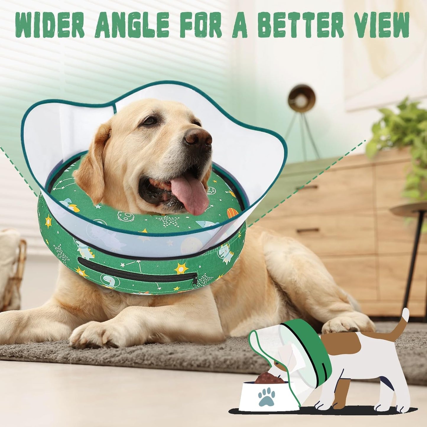 Elevated Inflatable Dog Cone Collar to Stop Licking, Dog Donut Collar After Surgery, Soft Pet Cone Alternative for Small Medium Large Dogs