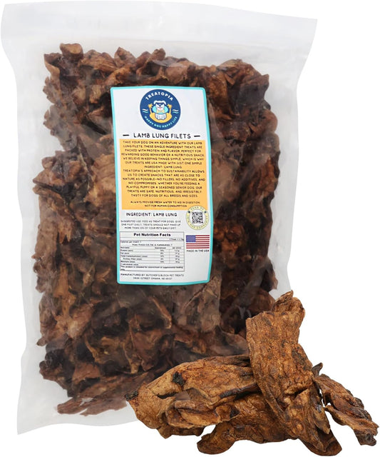 Lamb Lung Filet Dog Treats, 2 LB Bag - All-Natural, Sustainable, Healthy, High Protein, Hand-Trimmed, Slow-Roasted, Made in The USA, Nutritious, No Additives, No Fillers