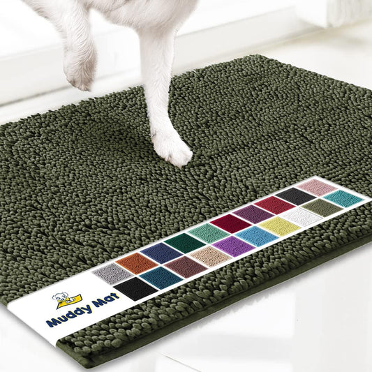 Muddy Mat® Shown on TV – Super Absorbent Door Mat Indoor, Microfiber Quick Dry Chenille Entryway Rug, Non-Slip Front Door Mat, Indoor Mats for Entryway, Machine Washable Pet Rug, Army Green 24"x36"