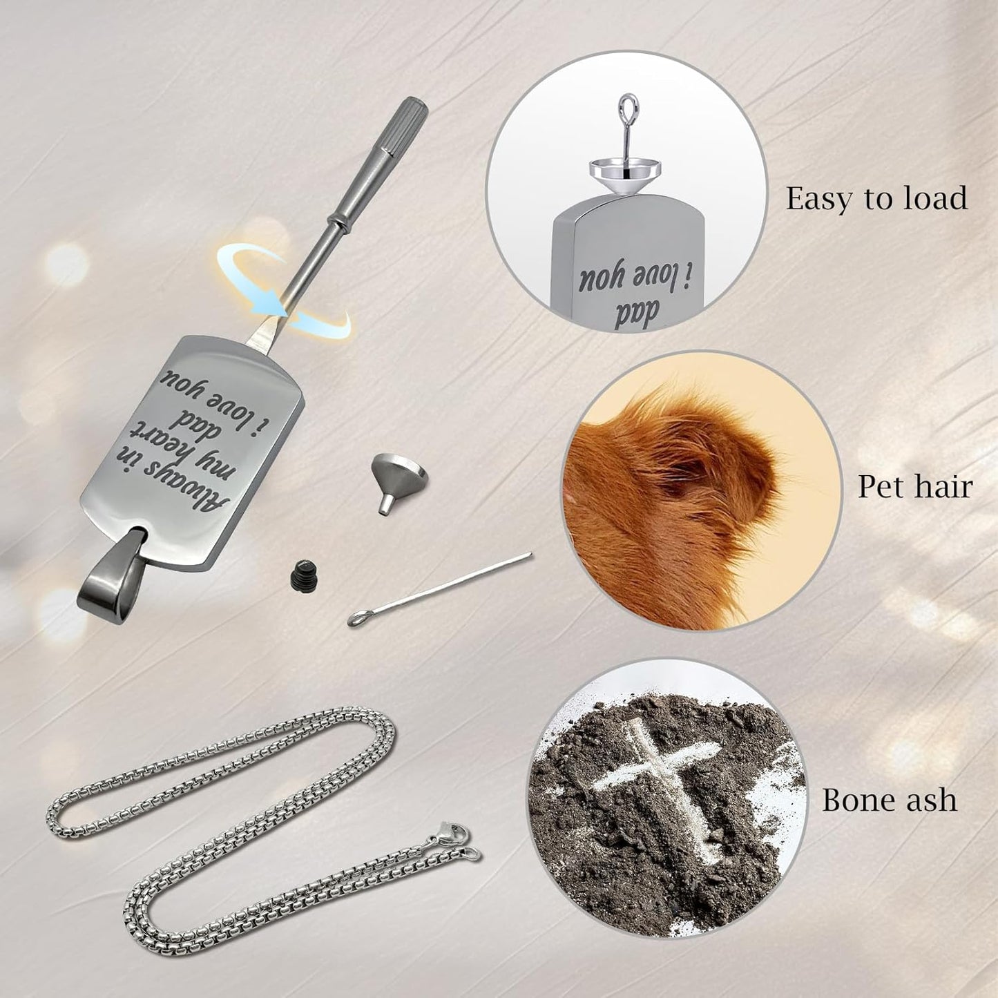 Funnylife Personalized Pet Urn Necklaces for Dog Cat Ashes Custom Photo Text Stainless Steel Cremation Ash Memorial Jewelry Pet Loss Sympathy Gift
