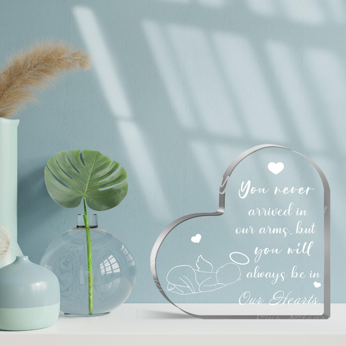 Xendelow Acrylic Decorative Signage, Heart Shaped Memorial Sign, 5 x 5 inches, Modern Style, for Grieving Mothers, Condolence, Sympathy Gifts