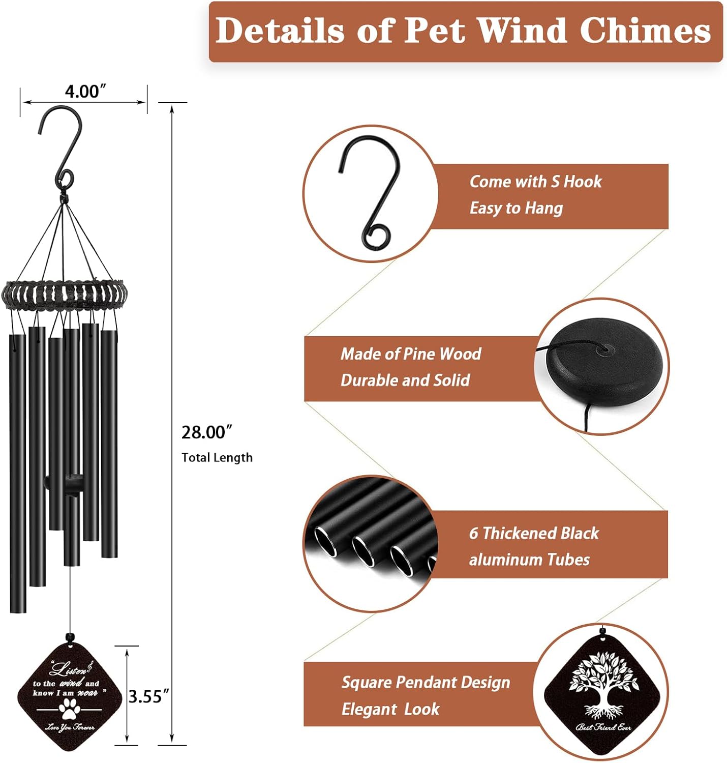Pet Memorial Gifts for Dogs, 28" Pet Memorial Wind Chime, Dog Memorial Gifts for Loss of Dog, Pet Loss Dog Bereavement Sympathy Gift