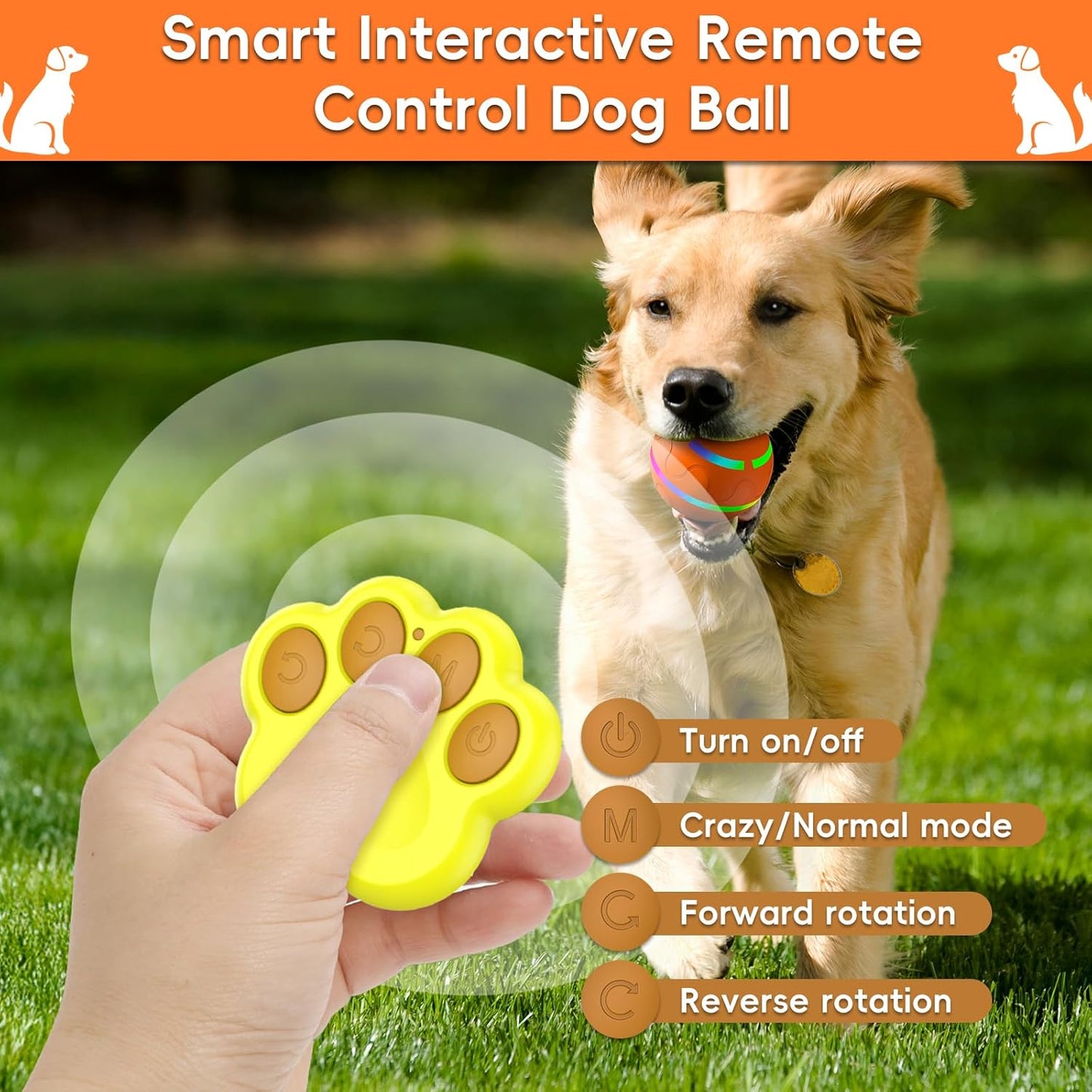 Interactive Dog Toy, Smart Interactive Dog Ball Remote Control, Automatic Moving, Bouncing, Vibrating Pet Toys for Medium Large Dogs, Safe Material, Rechargeable and Waterproof