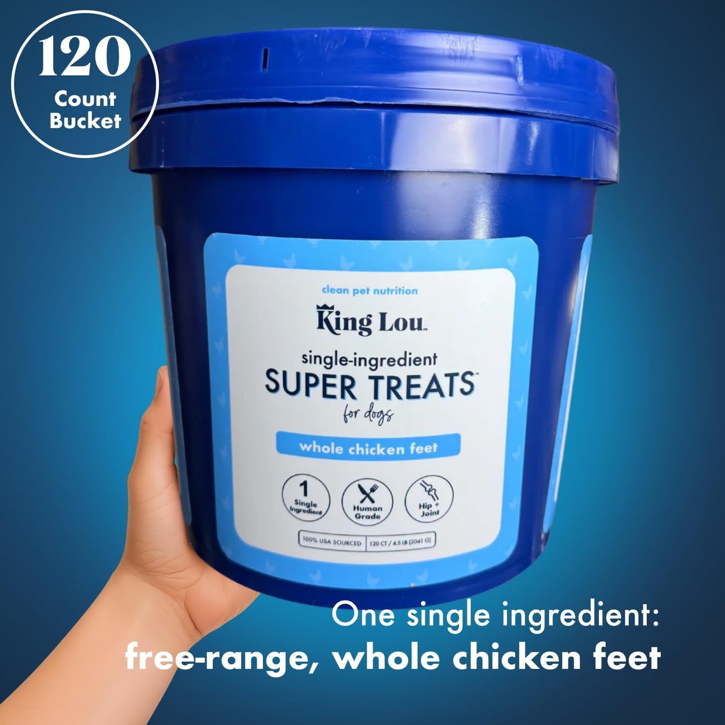 King Lou Chicken Treats – Whole Dehydrated Chicken Feet Chews – Protein-Rich Collagen Chews for Dogs – Single Ingredient Crunchy Treats – 120 Count