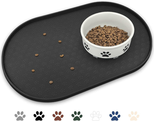KPWACD Pet Placemat for Dog and Cat, Anti-Slip Waterproof Dogs Feeding Bowl Mat Prevent Food and Water Overflow, Silicone Puppy Dish Mats Suitable for Small Medium Big Pets, Black, 24" * 16"