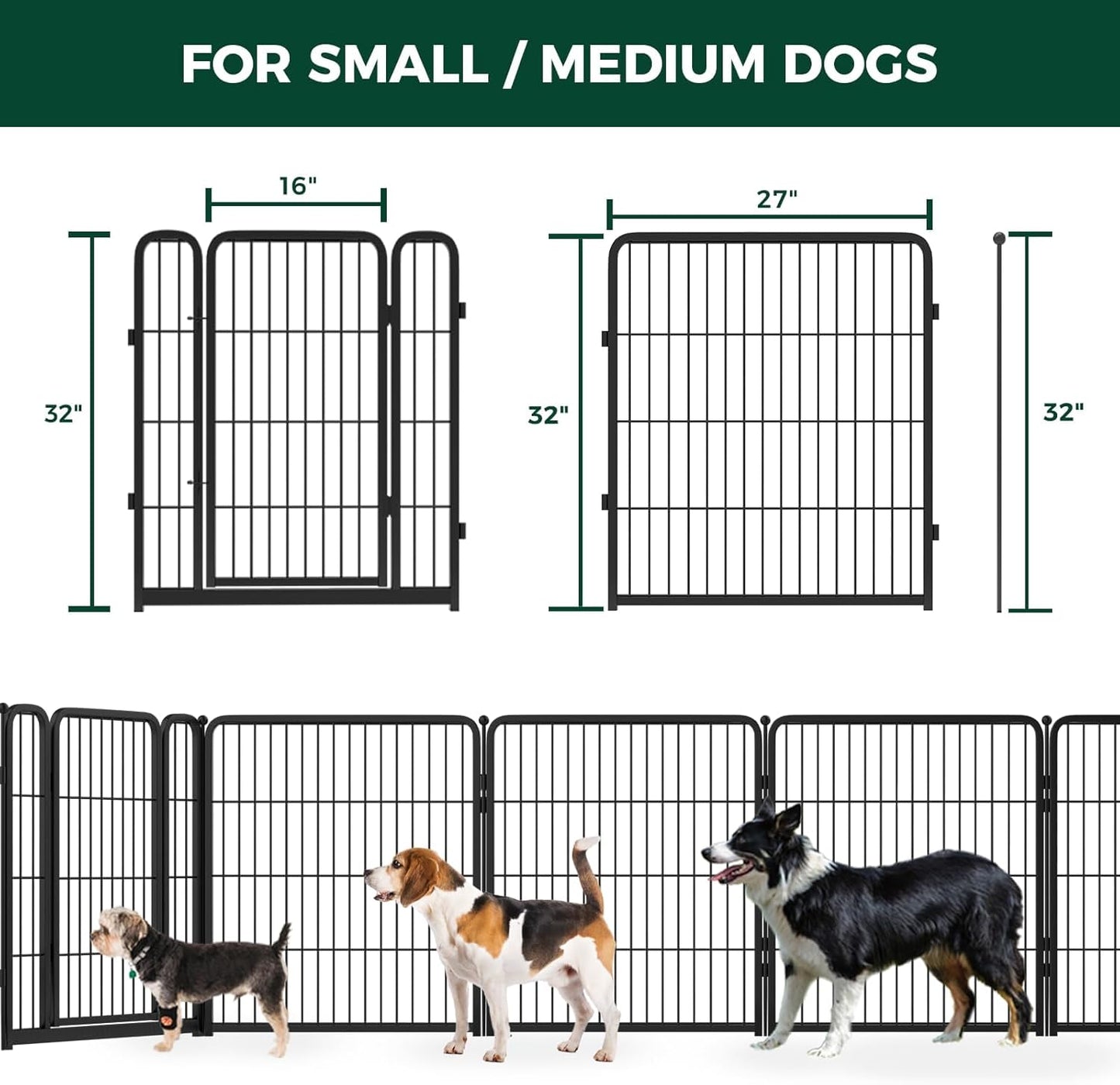 FXW Dog Gate Extra Wide Designed for Indoor Use, Adjustable Width Up to 111-inch Wide (32" H 4 Wire Panels for Small and Medium Dogs), Black