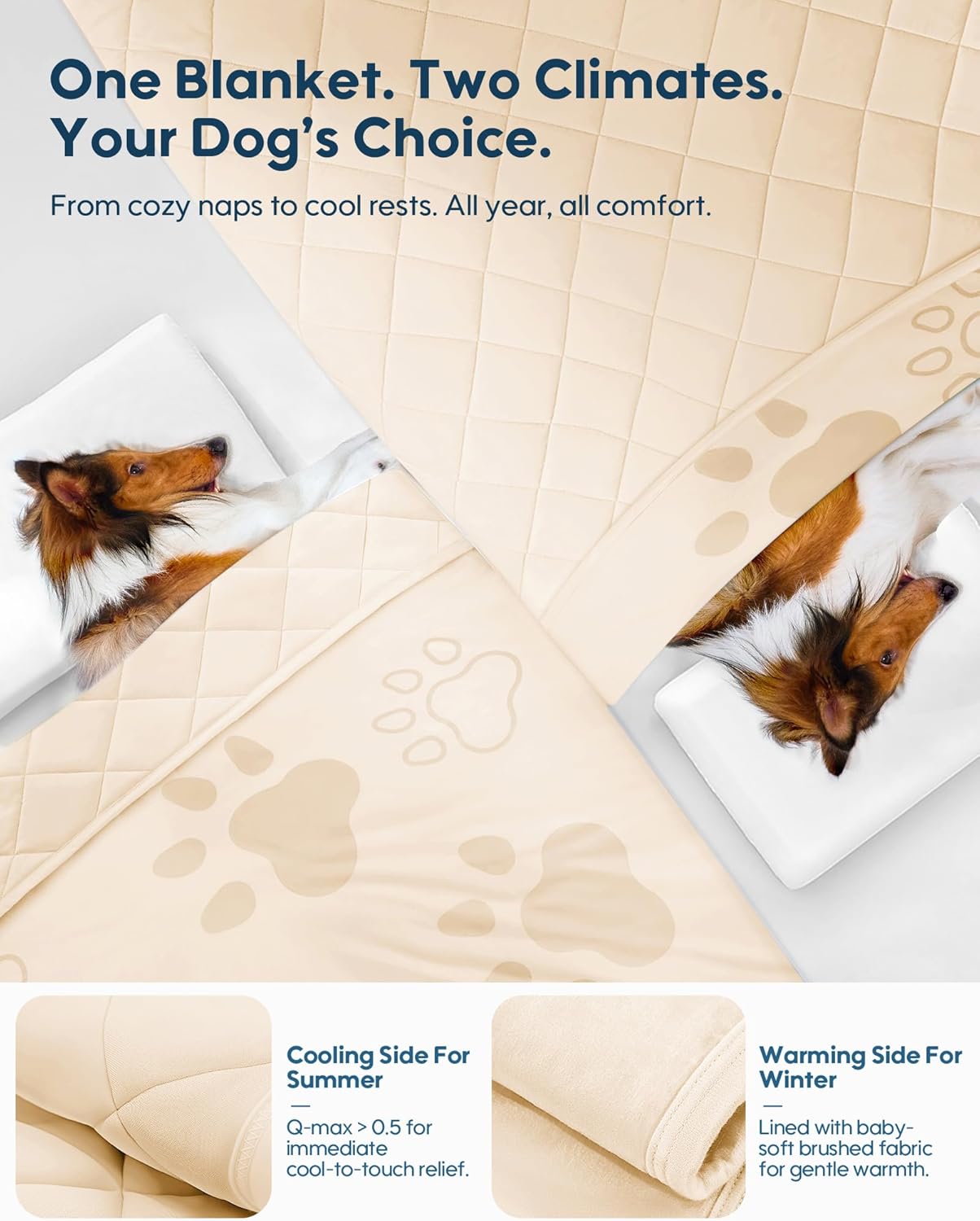 KASBAH Cooling Blanket for Dogs Waterproof Dog Blanket for Couch Bed Car Seat Washable Pet Blankets Reversible Design (Cool,Warm) Q-MAX>0.5 Dog Cooling Mat in 3 Sizes for Small, Medium & Large Dogs
