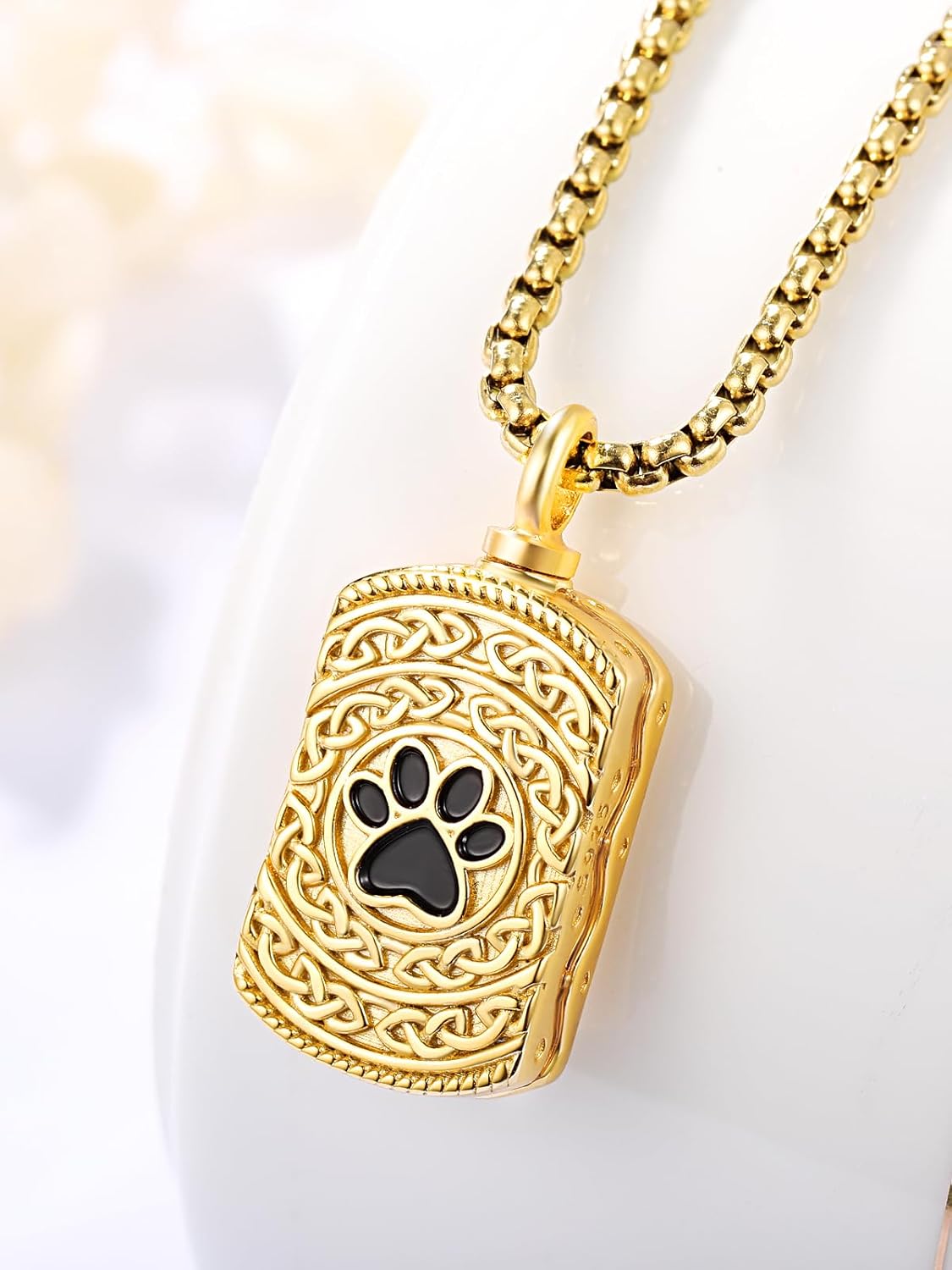 Pet Cremation Urn Necklace for Dog Cat Ashes 925 Sterling Silver Paw Print Keepsake Pendant Celtic Knot Memorial Jewelry for Women Men