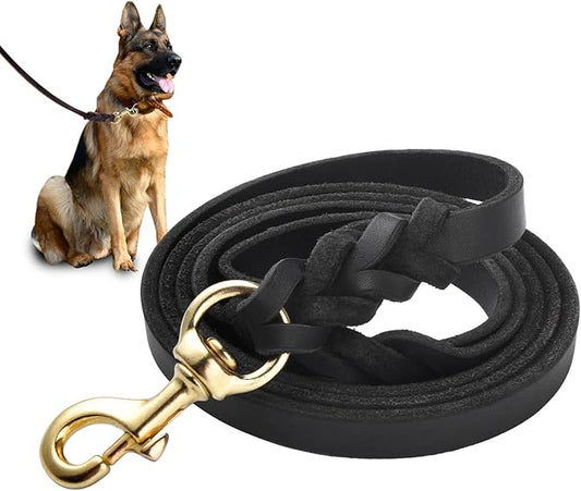 Genuine Leather Dog Leash - Heavy Duty Dog Training Leashes for Large Breed Dogs and Medium Dogs - 4FT / 5FT / 5.6FT Long with Color Black and Brown