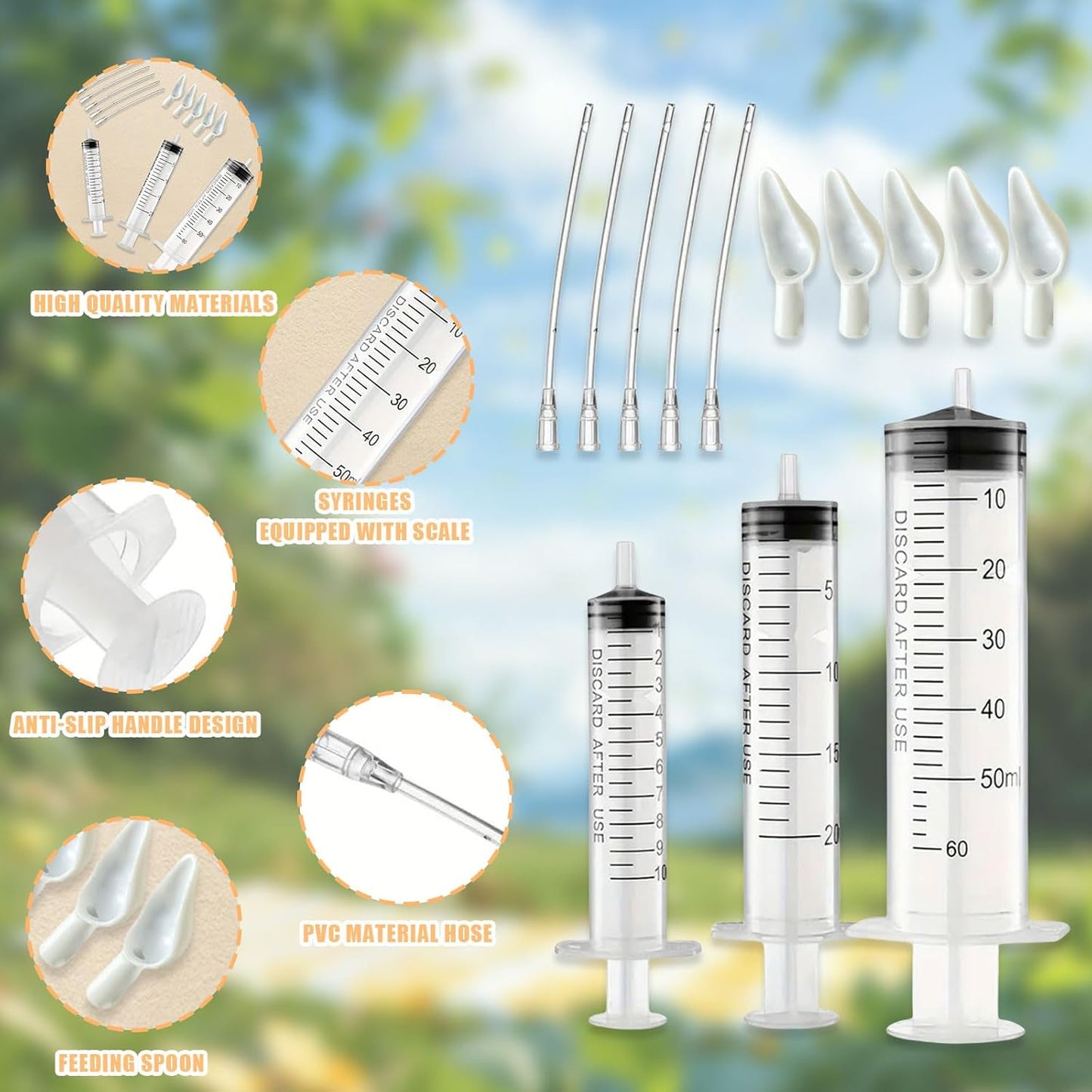 Baby Bird Feeding Syringe Set, Pet Parrot Milk Feeding Syringe with Tubes, Parrot Feeding Tubes Measuring Tools for Feeding Pets Scientific Industrial Labs… (10ml+20ml+60ml)