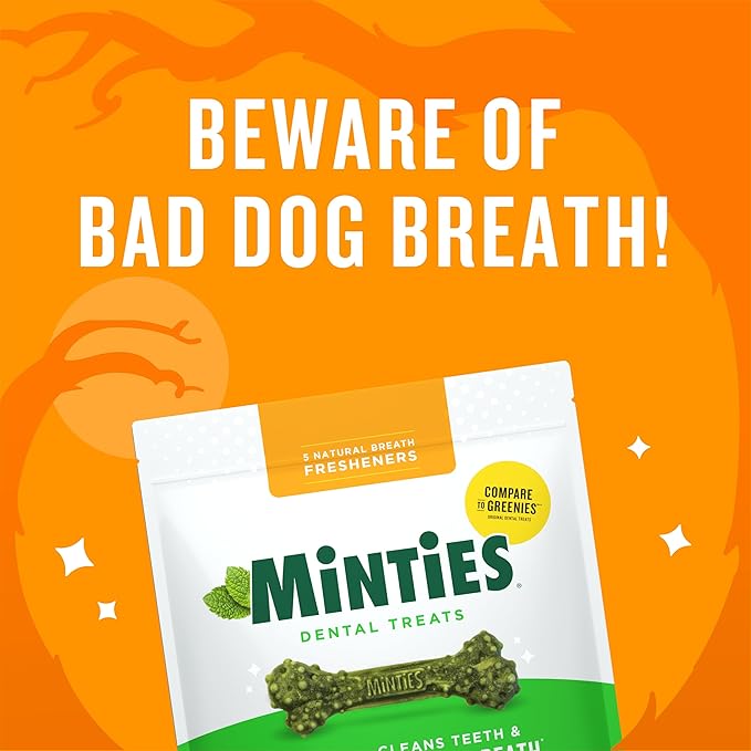 Minties Dental Chews for Dogs, 24 Count, Vet-Recommended Mint-Flavored Treats for Large Dogs Over 50 lbs, Dental Bones Clean Teeth, Fight Bad Breath, and Removes Plaque and Tartar