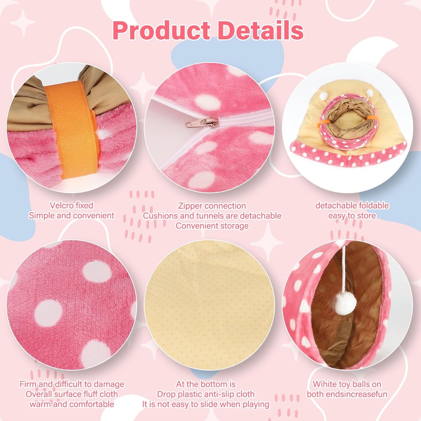 BWOGUE Bunny Tunnel Bed, 2-in-1 Collapsible Tunnel Tubes Toys with Removable Mat Hideout for Cats Kittens Rabbits Guinea Pigs Kitty