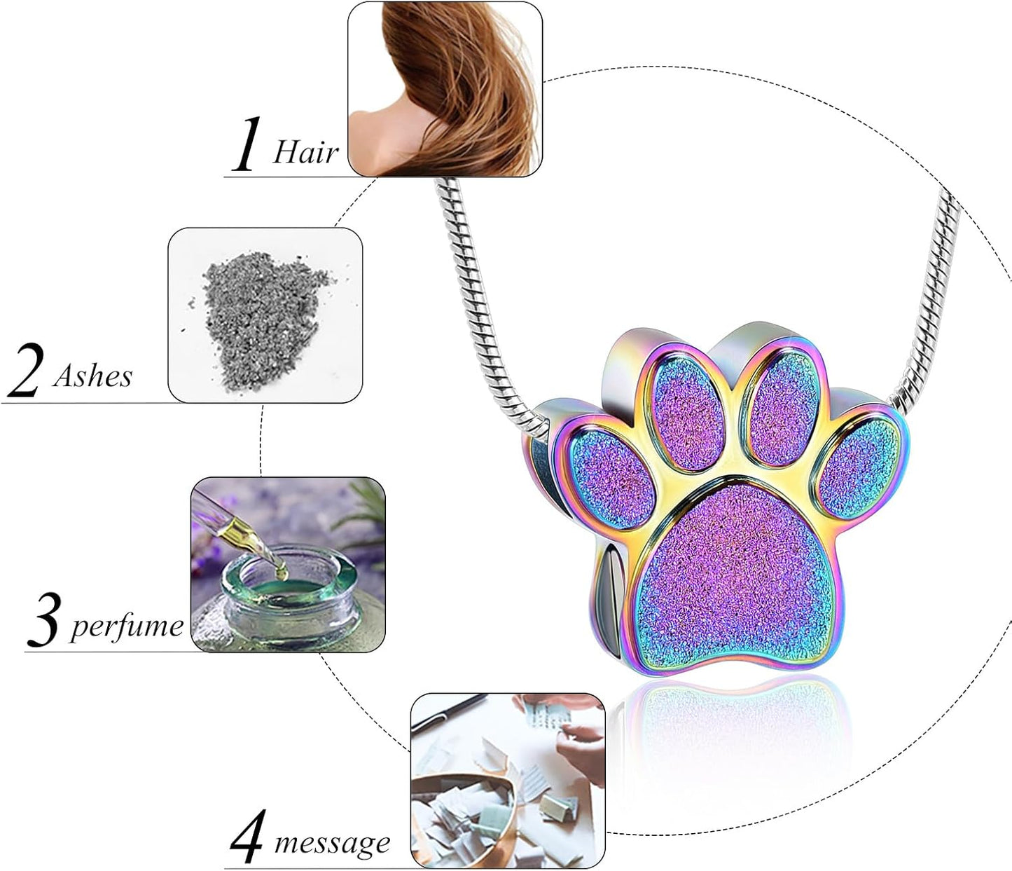 Pet Urns For Dogs/Cats - Pet Ashes Necklace - Paw Print Urn Necklace with Mini Keepsake Urn Memorial Ash Jewelry