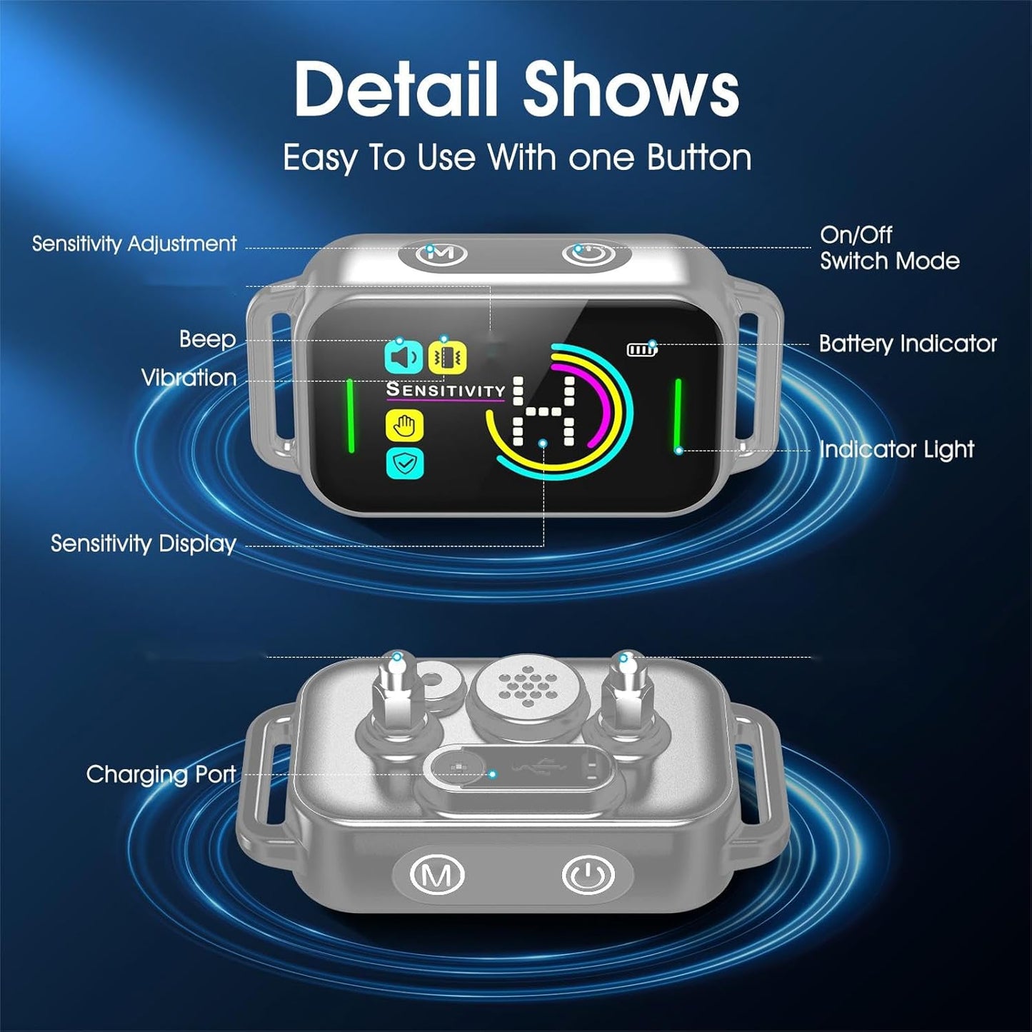 DINJOO Bark Collar, Dog Collar for Large Medium Small Dogs,Smart Barking Collar,Rechargeable Anti Barking Training Collar with 8 Adjustable Sensitivity,Bark Collar with Beep (Grey)