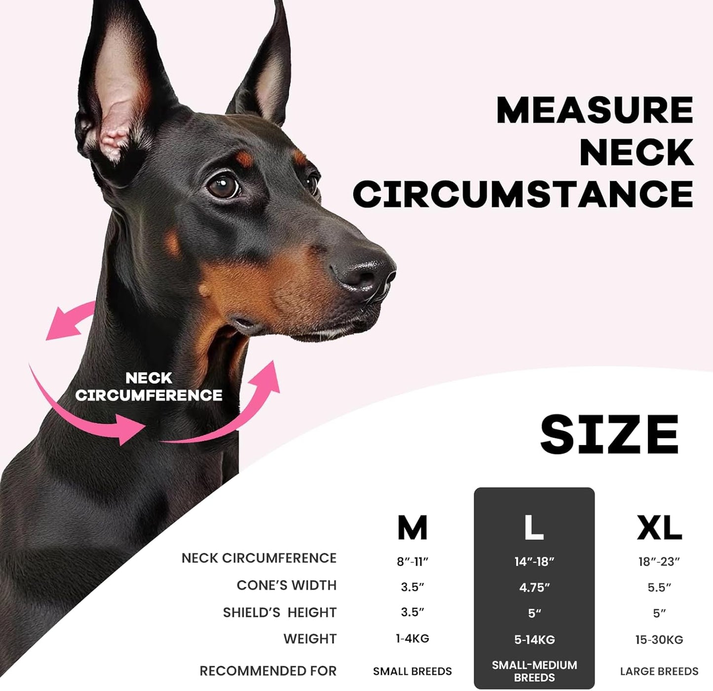 Inflatable Dog Cone Collar-Enhanced Anti-Licking Protective Cone with Adjustable Strap-Soft Dog Donut Collar Recovery Cone for Pets After Surgery(Pink, L)