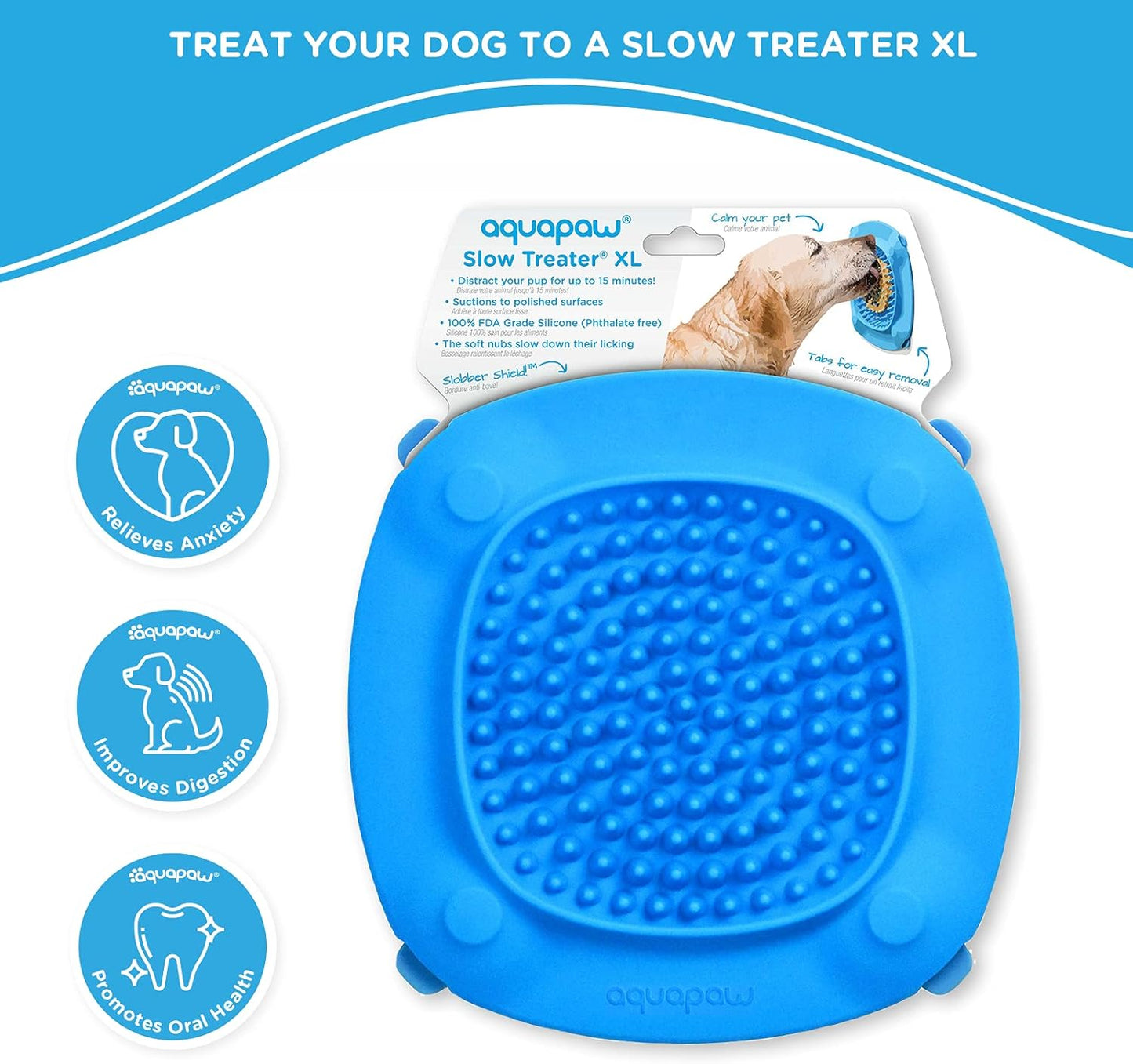 Aquapaw Lick Mat for Dogs with Suction Cups - XL, Blue, 1-Pack - Slow Feeder Lick Pads for Dogs & Grooming Enrichment - Food Mat for Peanut Butter Treats