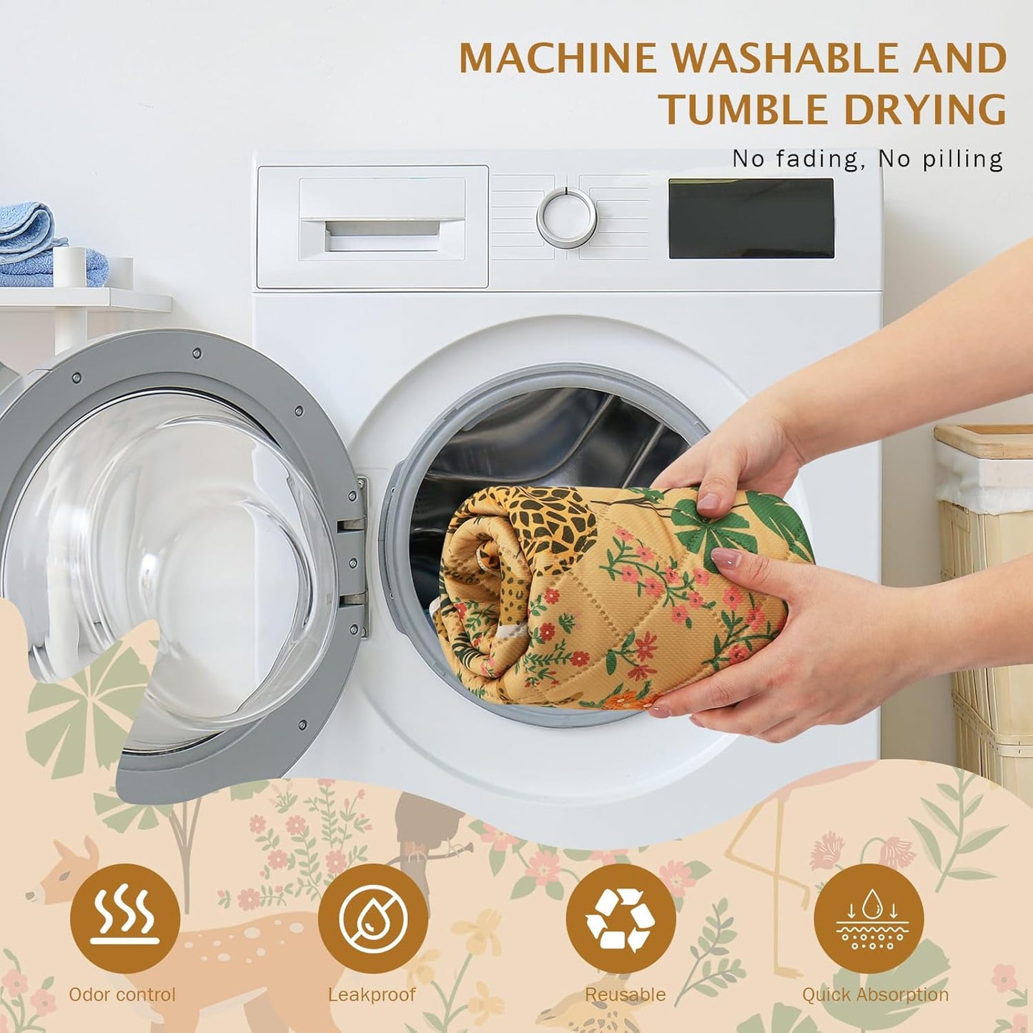 IEUUMLER Washable Pee Pads for Dogs, 2 Pack Forest Pattern Reusable Waterproof Puppy Pads, Non-Slip Super Absorbent Dog Training Pad for Playpen Crate Bed EU013 Earth Yellow Jungle, 24x18