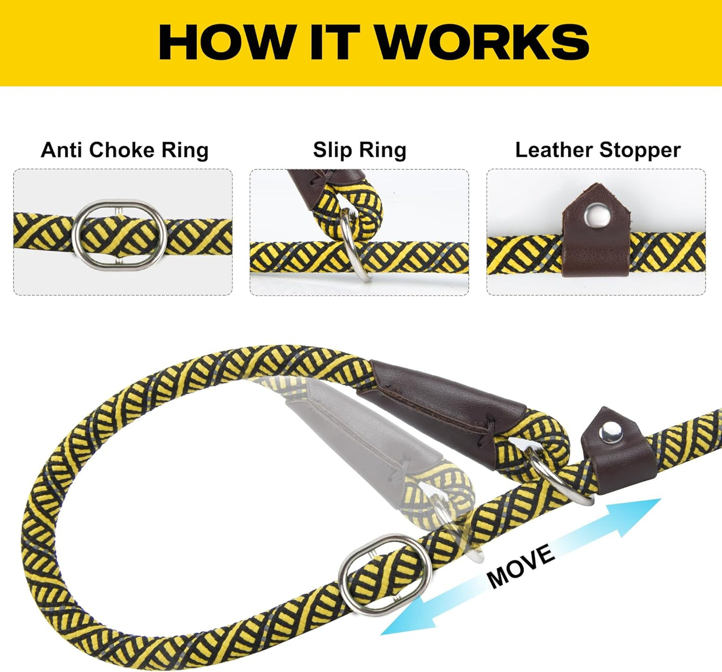 Fida Durable Slip Lead Dog Leash, 6 FT x 3/8" Heavy Duty Comfortable Strong Rope Slip Lead for Small Dogs and Puppies, No Pull Pet Training Leash with Highly Reflective (3/8", Yellow)