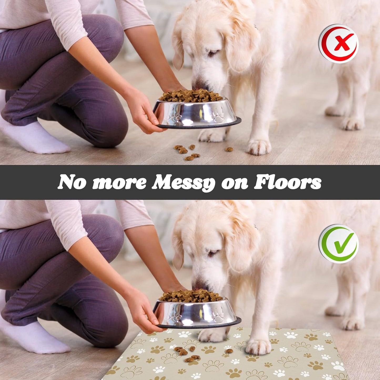 Dog Food Mat, Absorbent Water Bowl Mats Cat Pet Feeding Placemats Beige 12 * 20 inch