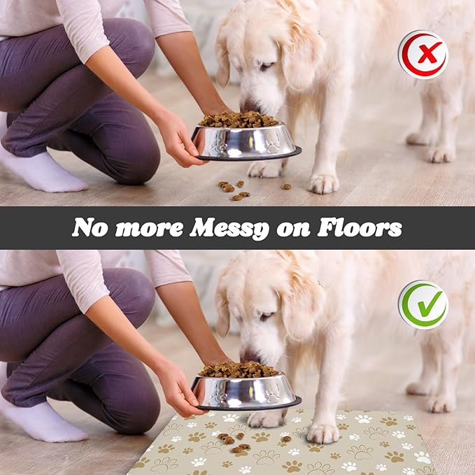 Dog Food Mat, Absorbent Water Bowl Mats Cat Pet Feeding Placemats Beige 16 * 24 inch