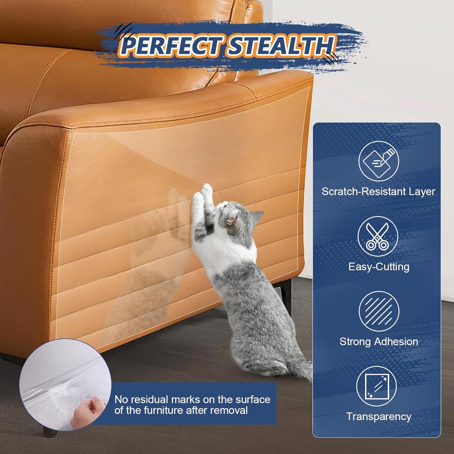 Eunice Cat Scratch Furniture Protectort, 16x12in-30 Pack Couch Protector from Cat Claws,Self-Adhesive Tape for Furniture - Easy to Remove Anti Scratch Protector