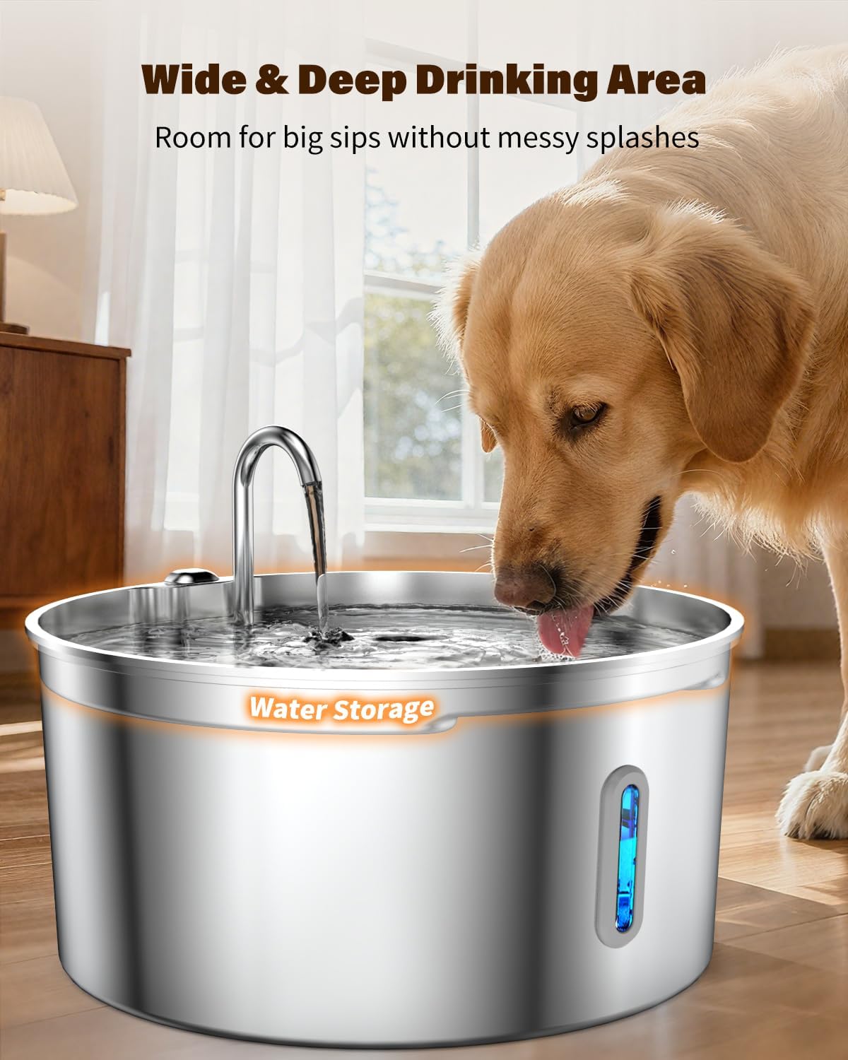Dog Water Fountain for Large Dogs, 7L/236oz Stainless Steel Dog Water Bowl Dispenser, Automatic Pet Fountain with Ultra Quiet Pump, Large Drinking Area