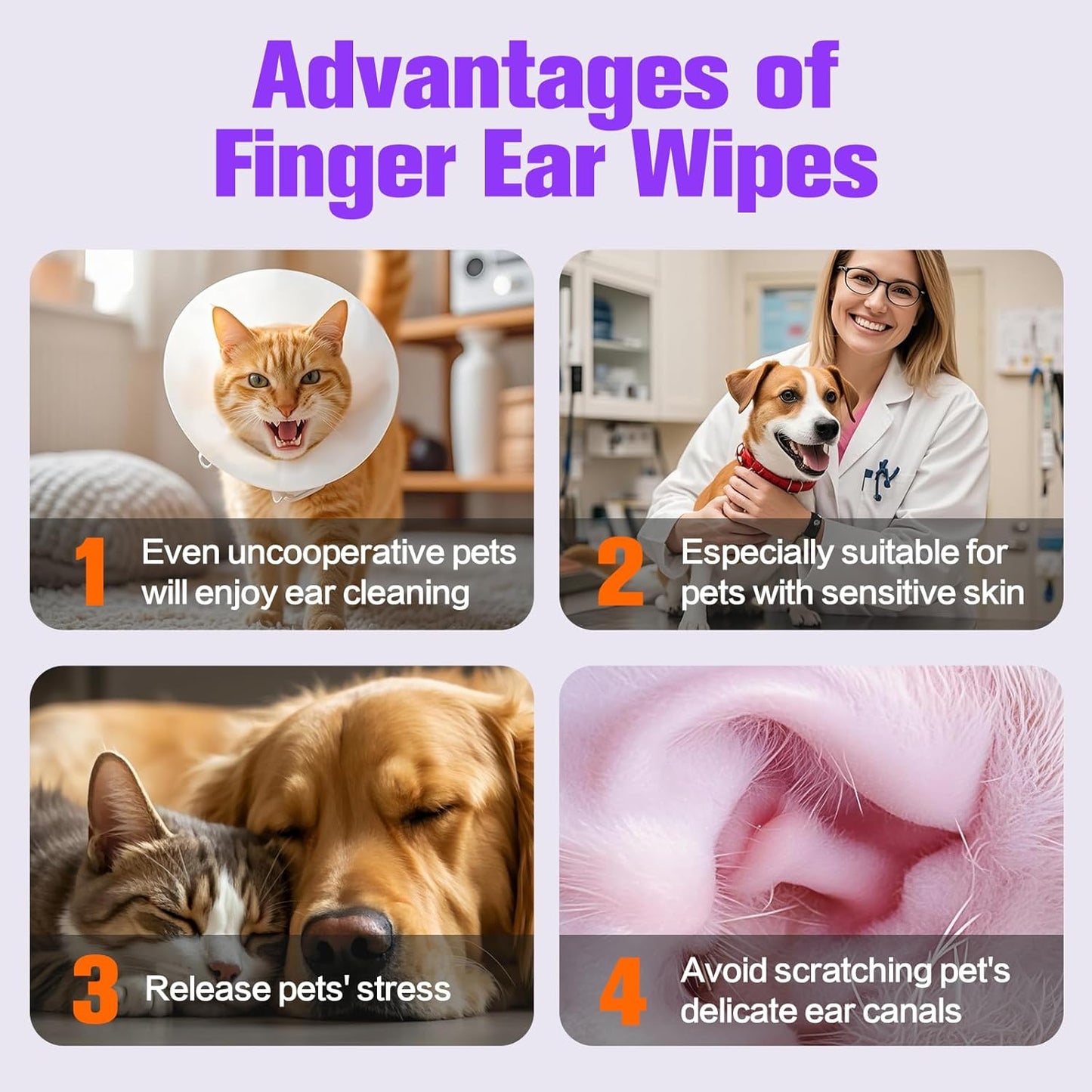 Dog Ear Wipes,Gently Remove Ear Wax & Dirt,Relieve Ear Itching Fresh Coconut Scent, All Natural Ingredients Dog Ear Cleaning Wipes - 50 Count