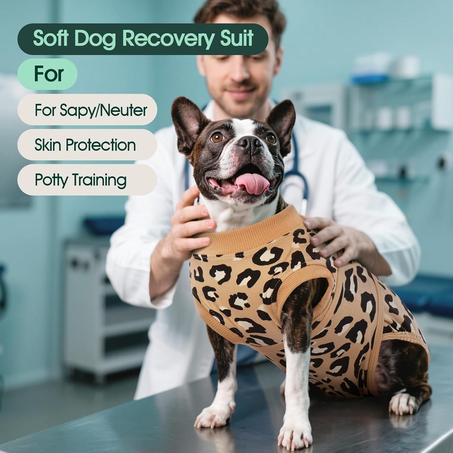 Kuoser Dog Recovery Suit for Dogs After Surgery,Professional Surgical Onesie for Female Male Dogs Spay Neuter,Soft Dog Surgery Suit Bodysuit for Abdominal Wounds Skin Disease,Coffee Leopard S