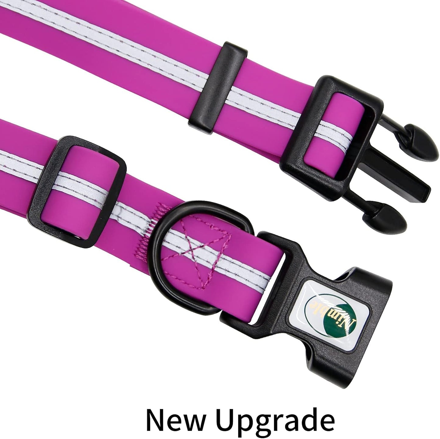 NIMBLE Dog Collar Waterproof Pet Collars Anti-Odor Durable Adjustable Polyester Soft with Reflective Cloth Stripe Basic Dog Collars S/M/L Sizes (Medium (11.81”-18.5”inches), Rose Purple)