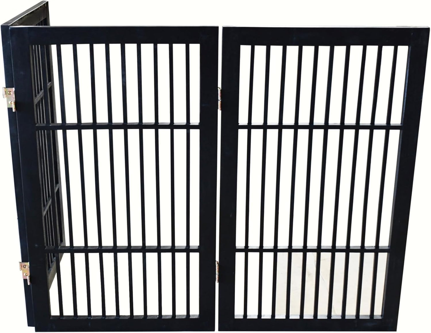 Pet Dog Gate Strong and Durable Freestanding Folding Acacia Hardwood Portable Wooden Fence Indoors or Outdoors by Urnporium (Black Pet Gate, 3 Panel 30" Tall)
