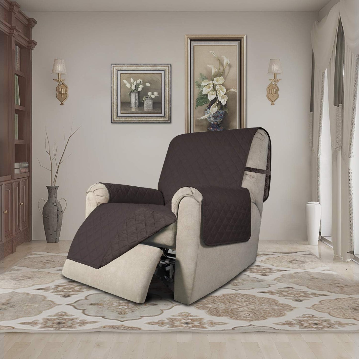 Easy-Going Recliner Chair Slipcover Reversible Sofa Cover Water Resistant Couch Cover Furniture Protector with Elastic Straps for Pets Dog (Recliner, Chocolate/Chocolate)