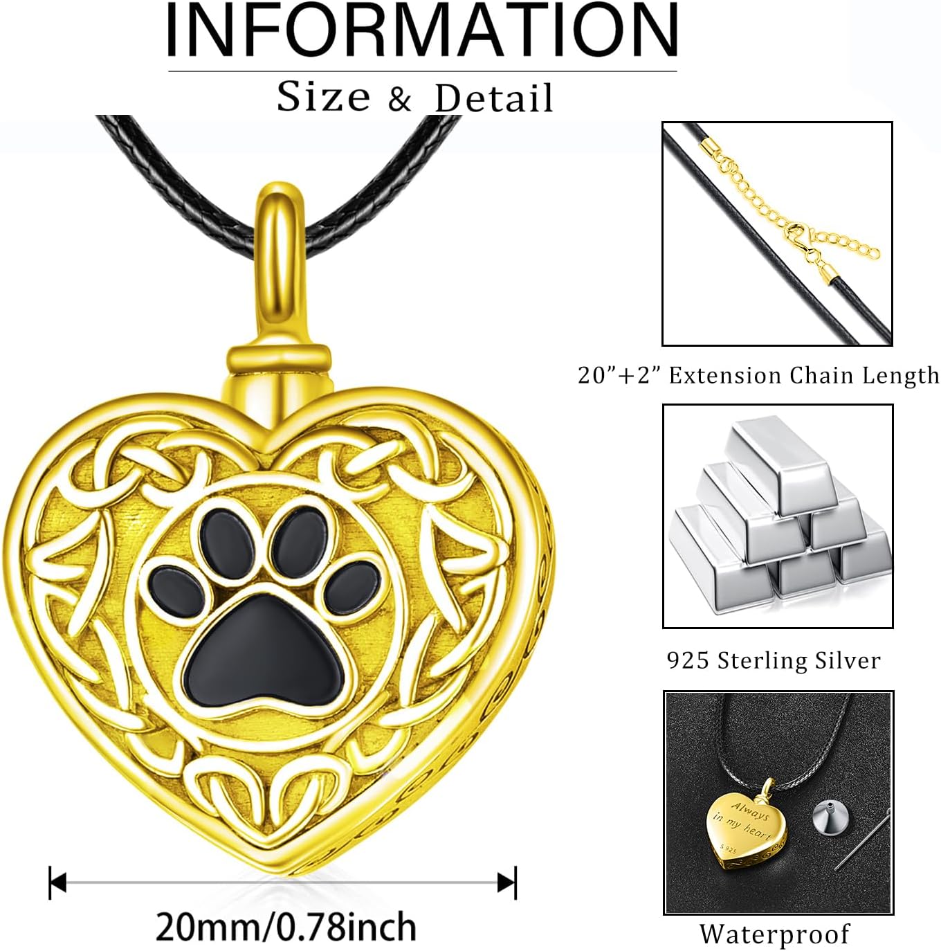 Dreamboat Pet Urn Necklace for Dog Cat Ashes 925 Sterling Silver Paw Print Cremation Keepsake Pendant Celtic Knot Memorial Jewelry Gifts for Women Men