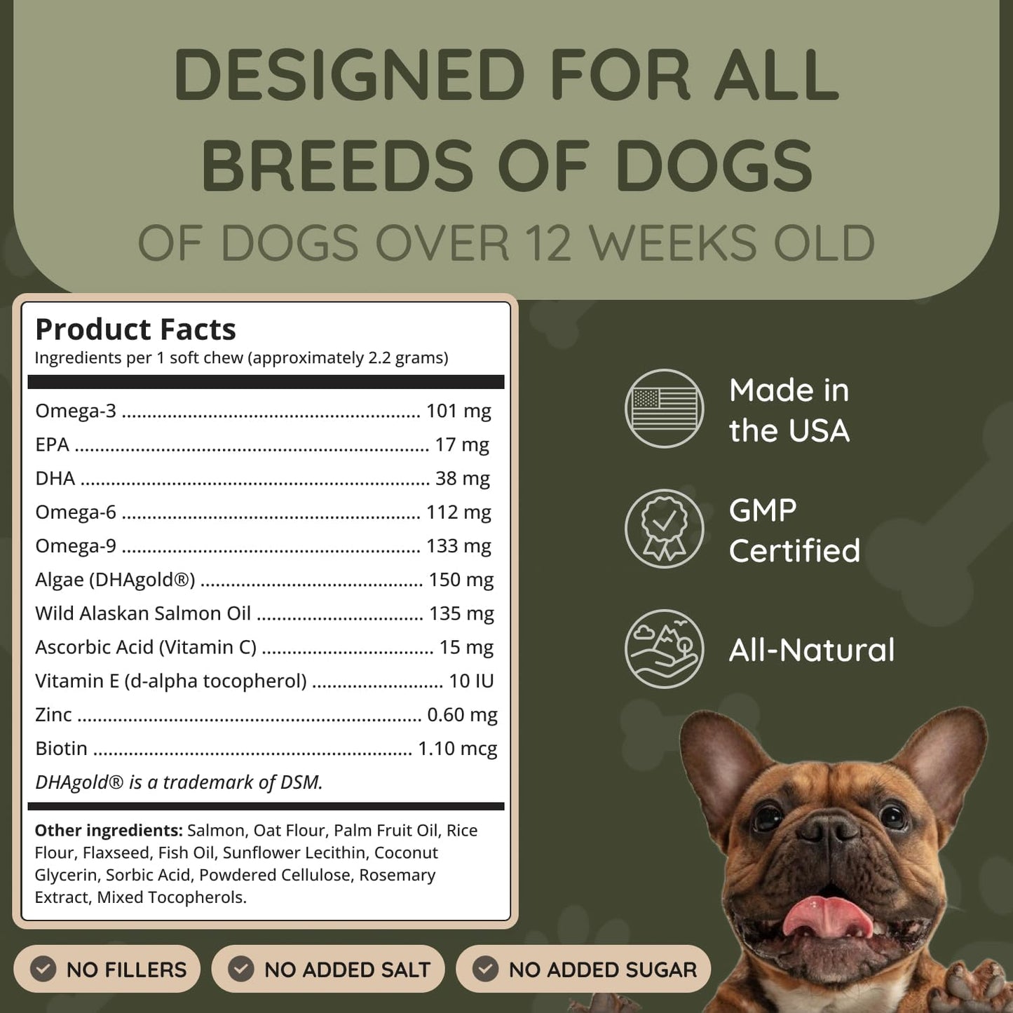 Asher House Wellness Skin & Coat Chews - Dog Itching Skin Relief with Omega 3, 6, 9, Fish Oil, Biotin - Dogs Itchy Paw Licking Chewable Treats, Puppy Dry Itch Supplement - 120 Soft Chews