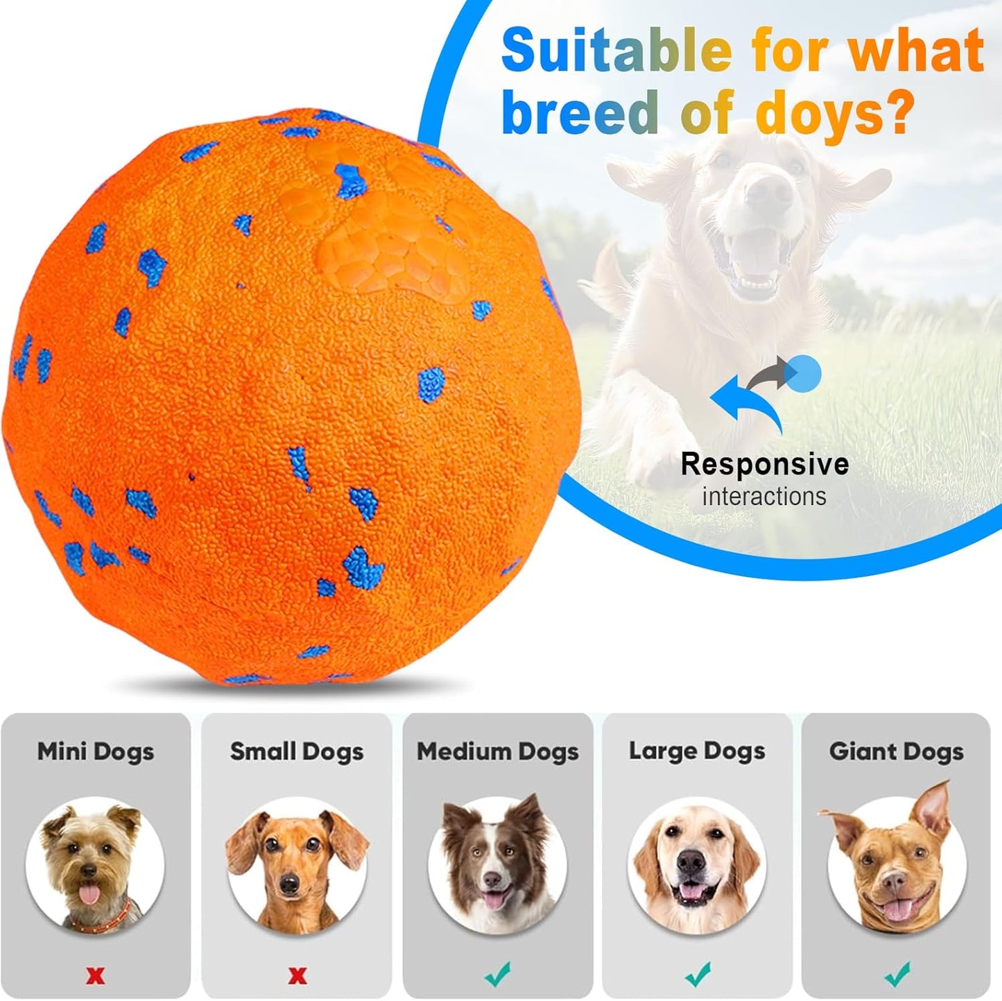 Interactive Dog Toys Ball, Automatic Moving, Bouncing Chew Toys, E-TPU Material, Suitable for Large and Medium-Sized Dogs, Used for Boredom Relief and Daily Training, USB Rechargeable (Orange)