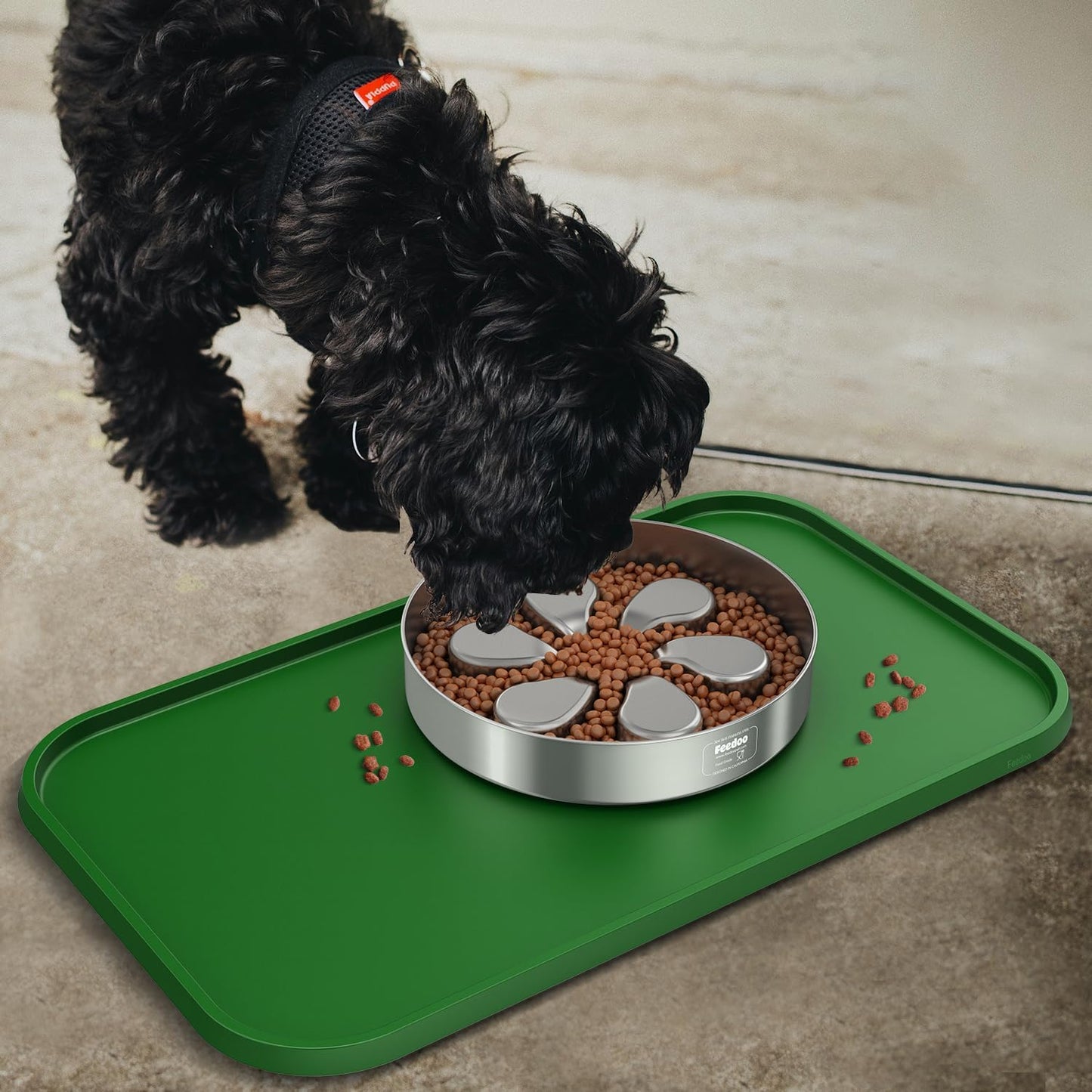 Pet Feeding Mat [Warped Resistant Raised Edge], Water-Proof Silicone Placement for Food Water Bowls, Anti-Slip Base Protect Floor, BPA-Free&Dishwasher-Safe [23.5x13.5inch Large, Green]