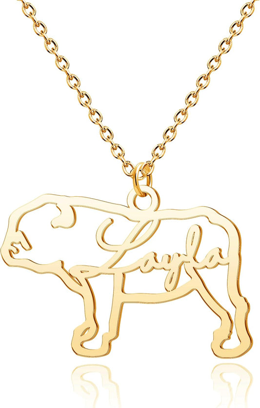 CoolJewelry Custom Dog Breeds Portrait Cat Pet Memorial Name Necklace Dainty Animal Pendant Chain Personalized Jewelry Remembrance Gifts for Dog Lover Women Girls